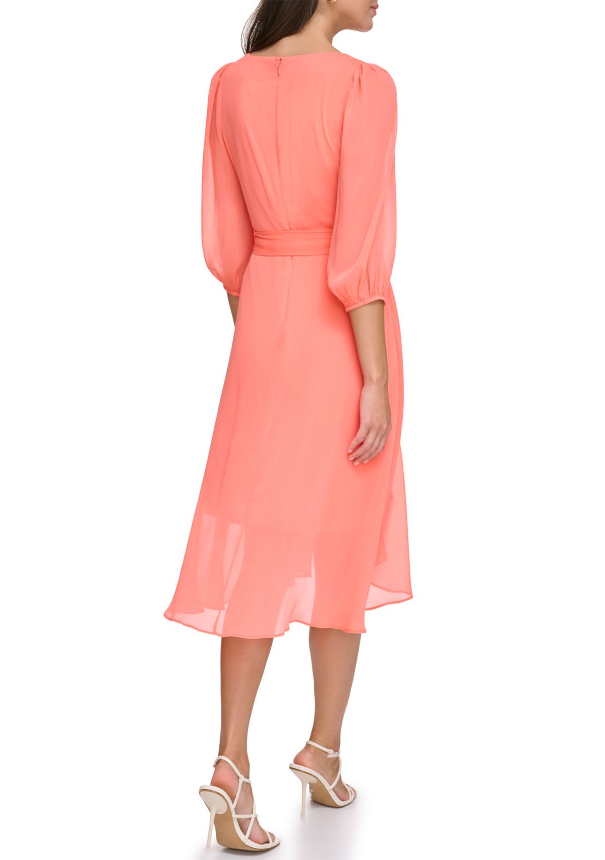 Womens Solid Tie Waist Fit and Flare Dress