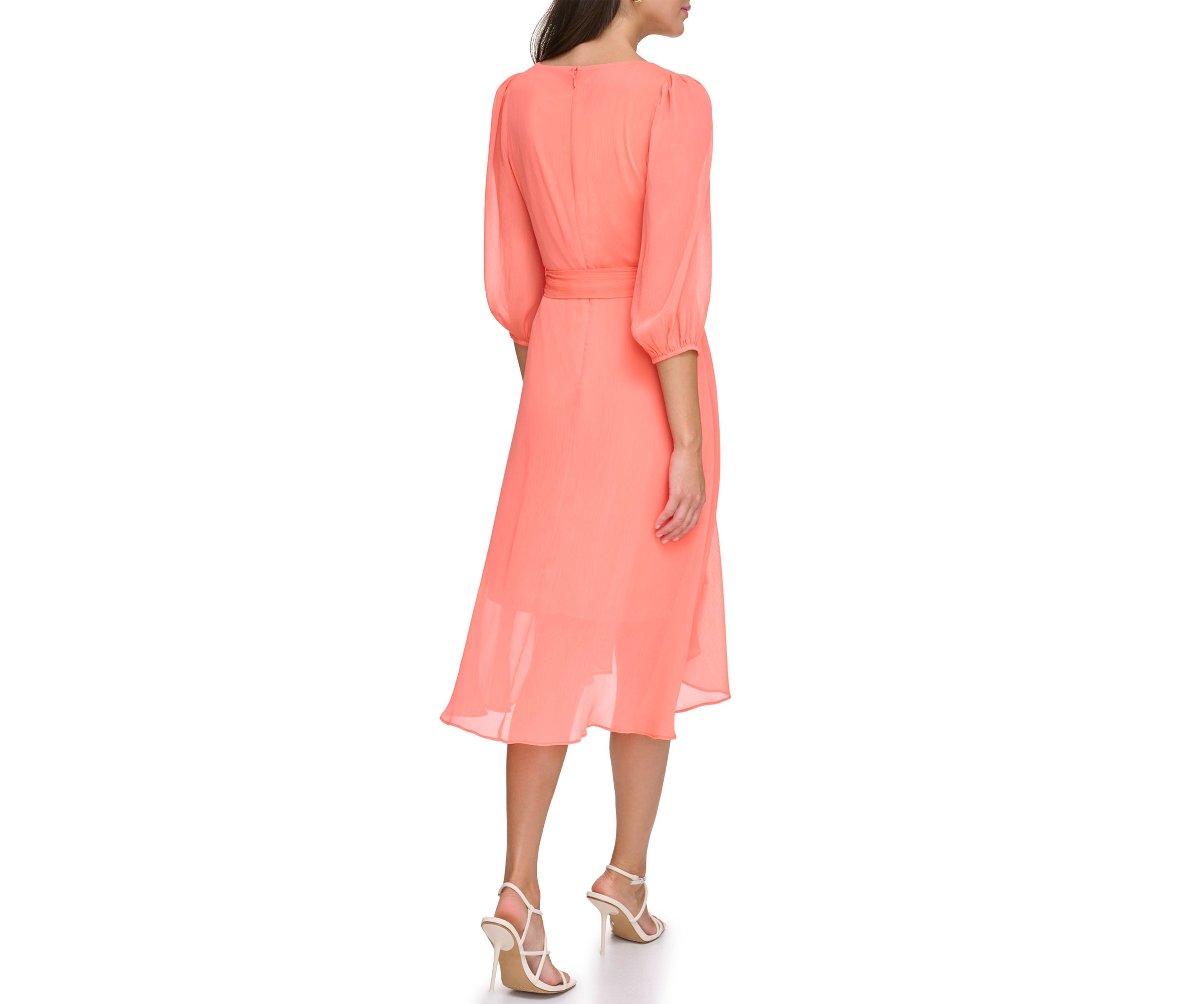 Womens Solid Tie Waist Fit and Flare Dress