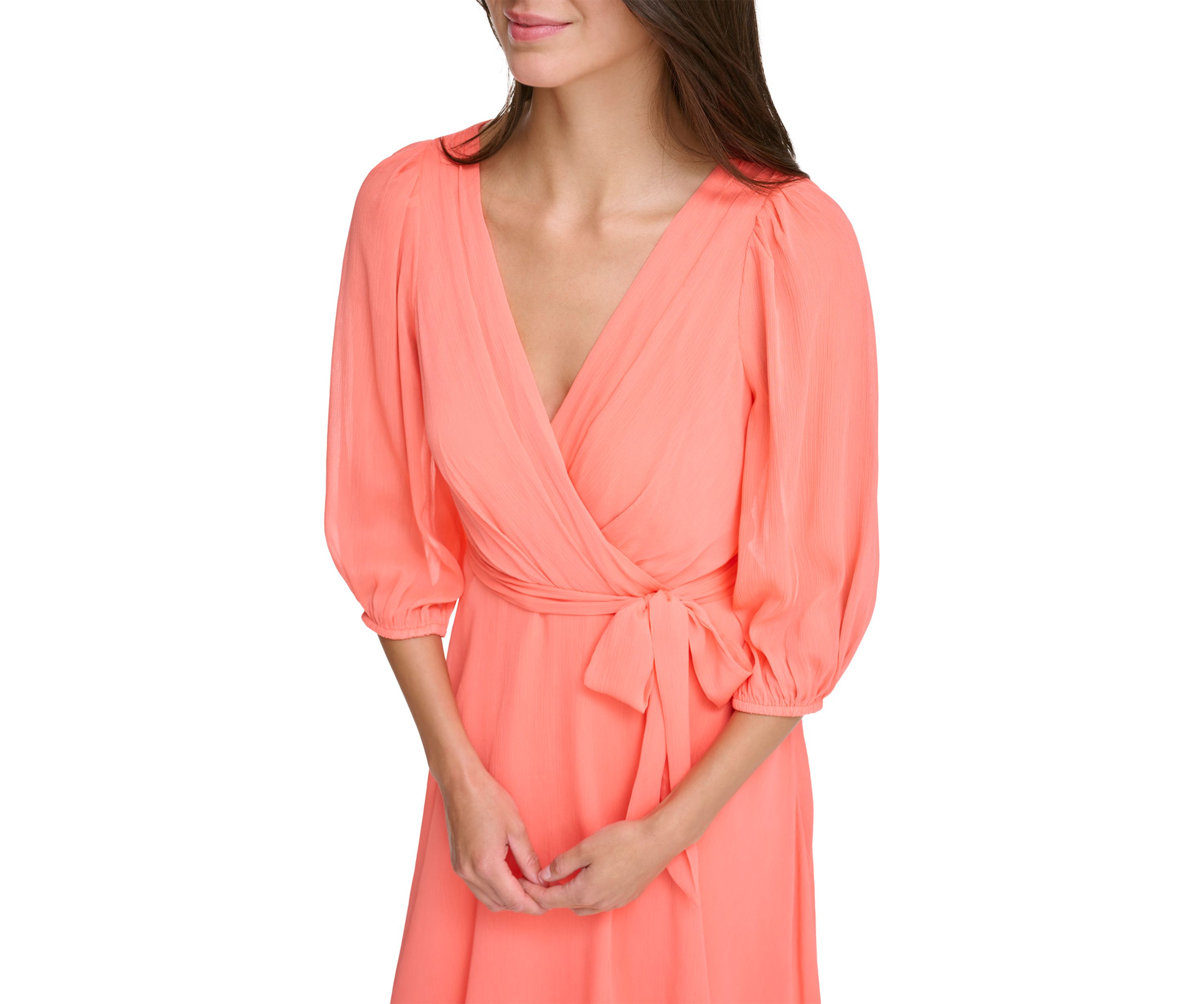 Womens Solid Tie Waist Fit and Flare Dress