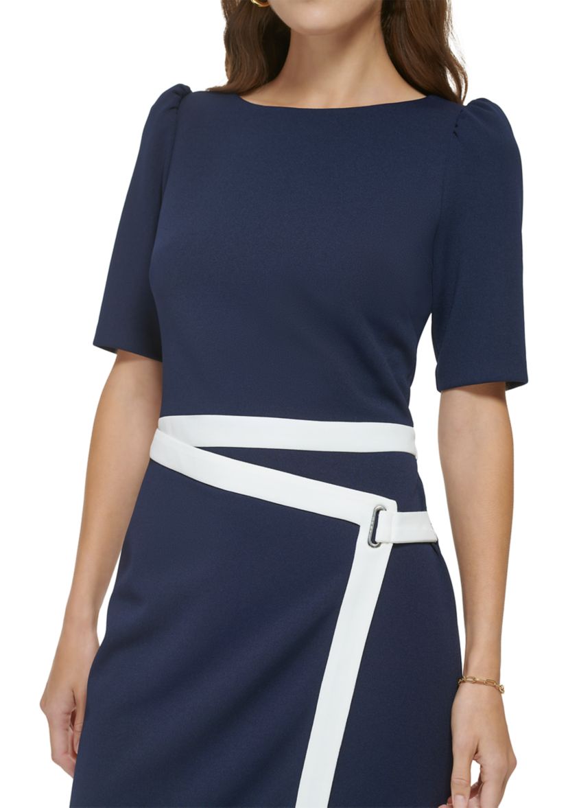 Womens Color Blocked Solid Sheath Dress