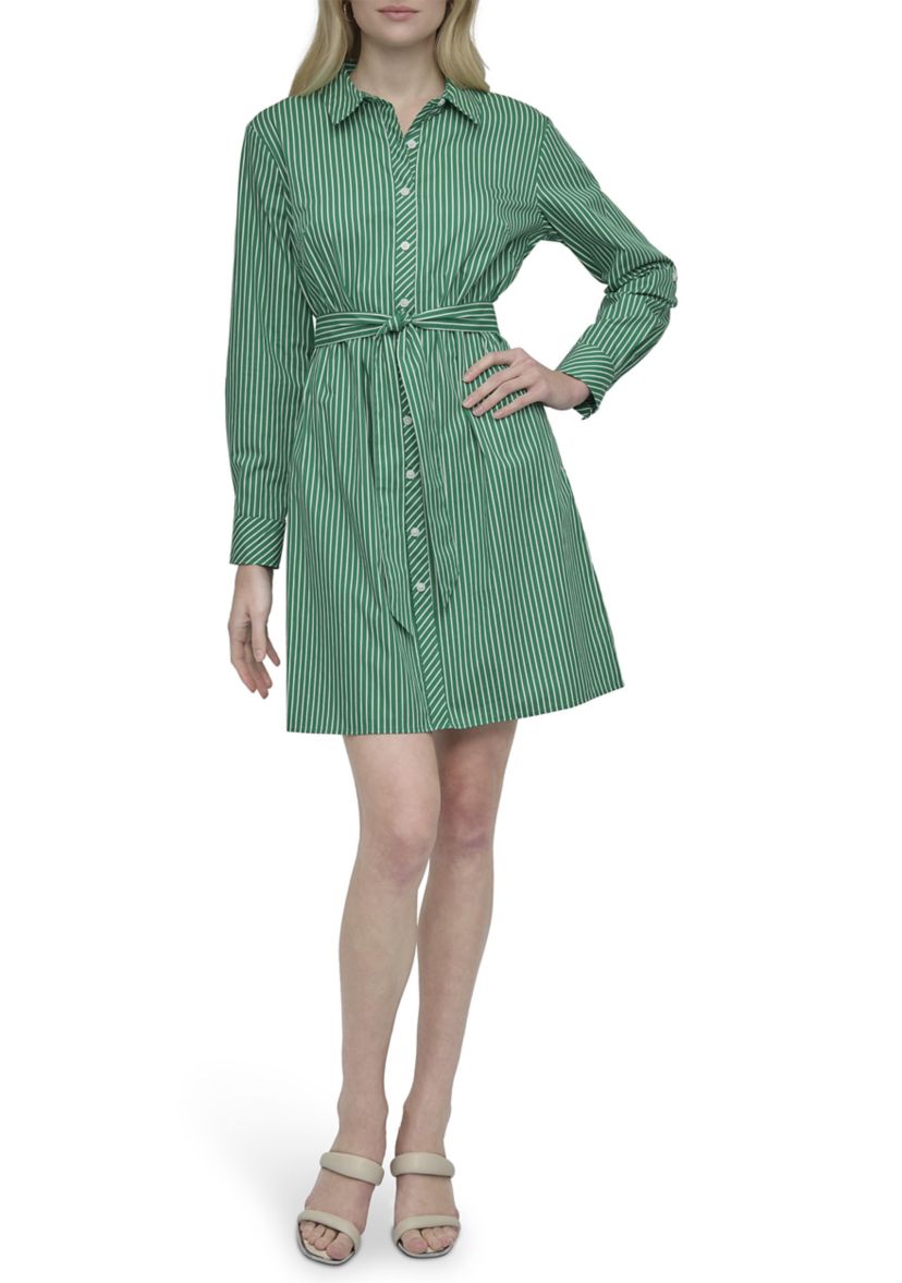 Womens Collared Stripe Printed Shirtdress