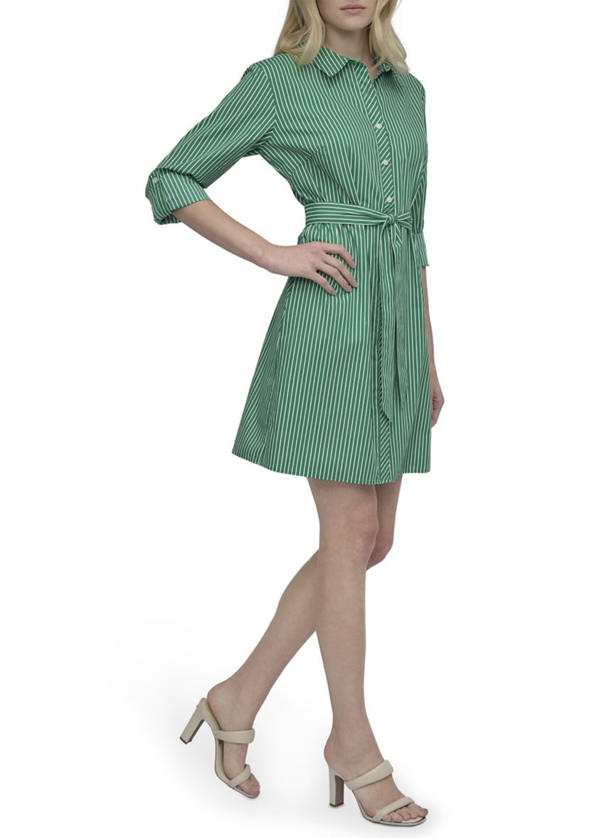 Womens Collared Stripe Printed Shirtdress