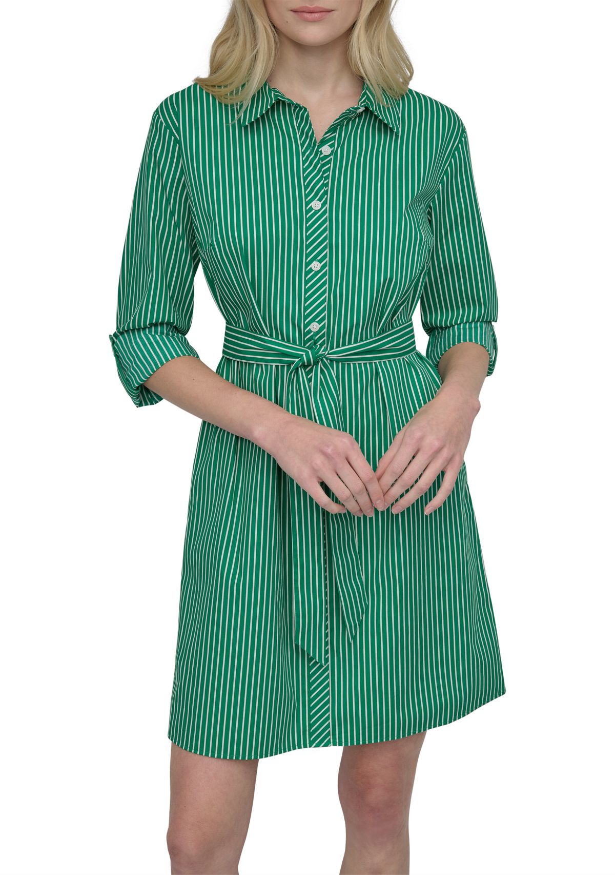 Womens Collared Stripe Printed Shirtdress