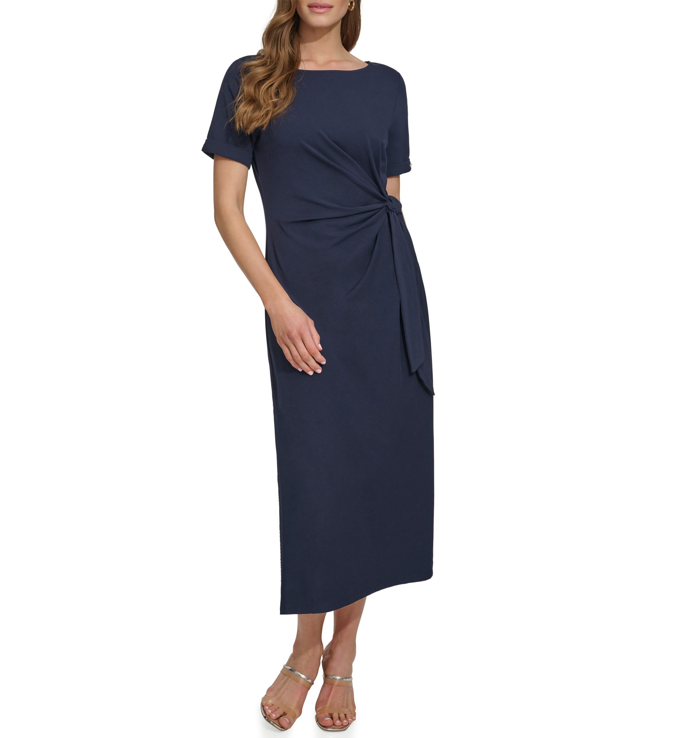 Womens Crepe Ruched A-Line Dress