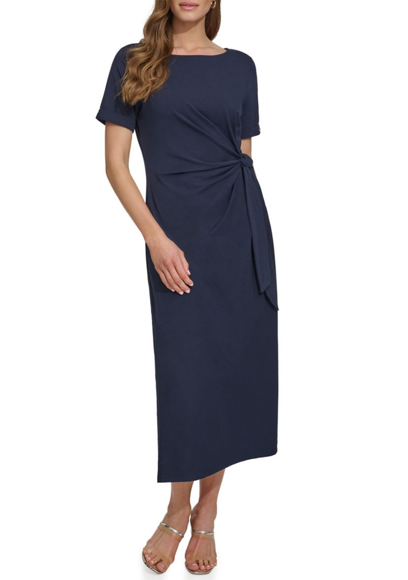 Womens Crepe Ruched A-Line Dress