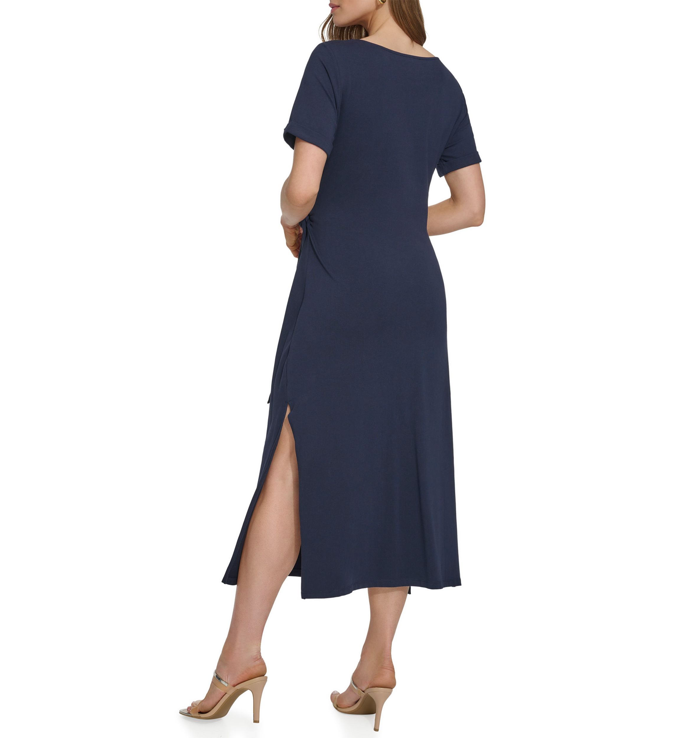 Womens Crepe Ruched A-Line Dress