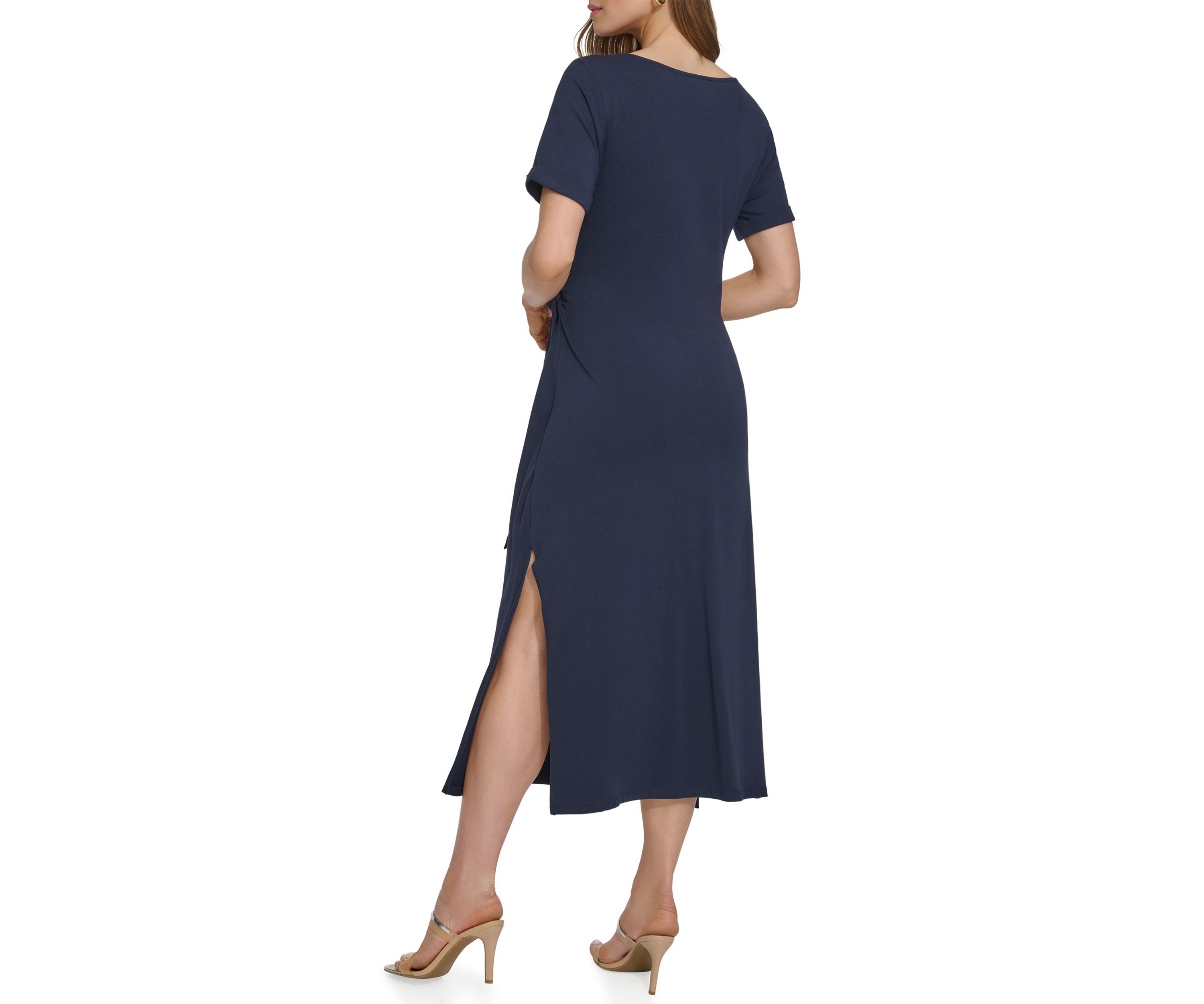 Womens Crepe Ruched A-Line Dress