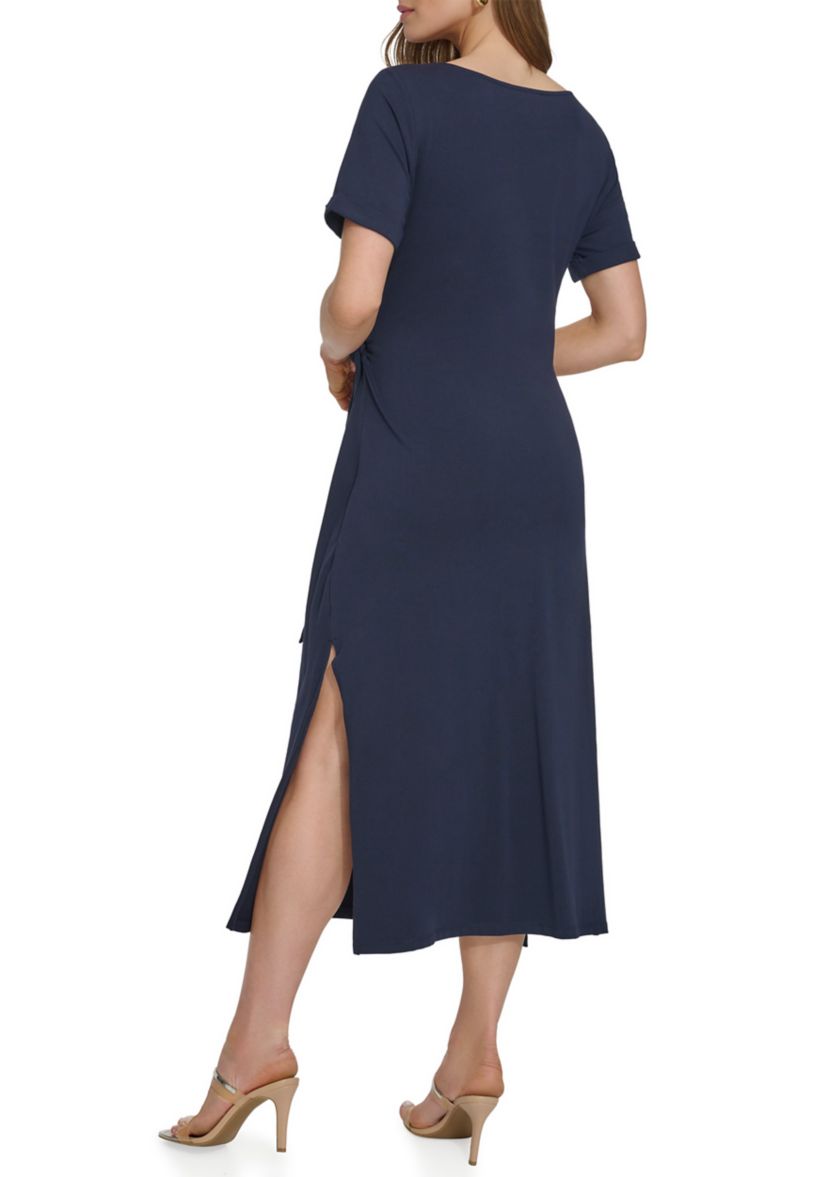 Womens Crepe Ruched A-Line Dress