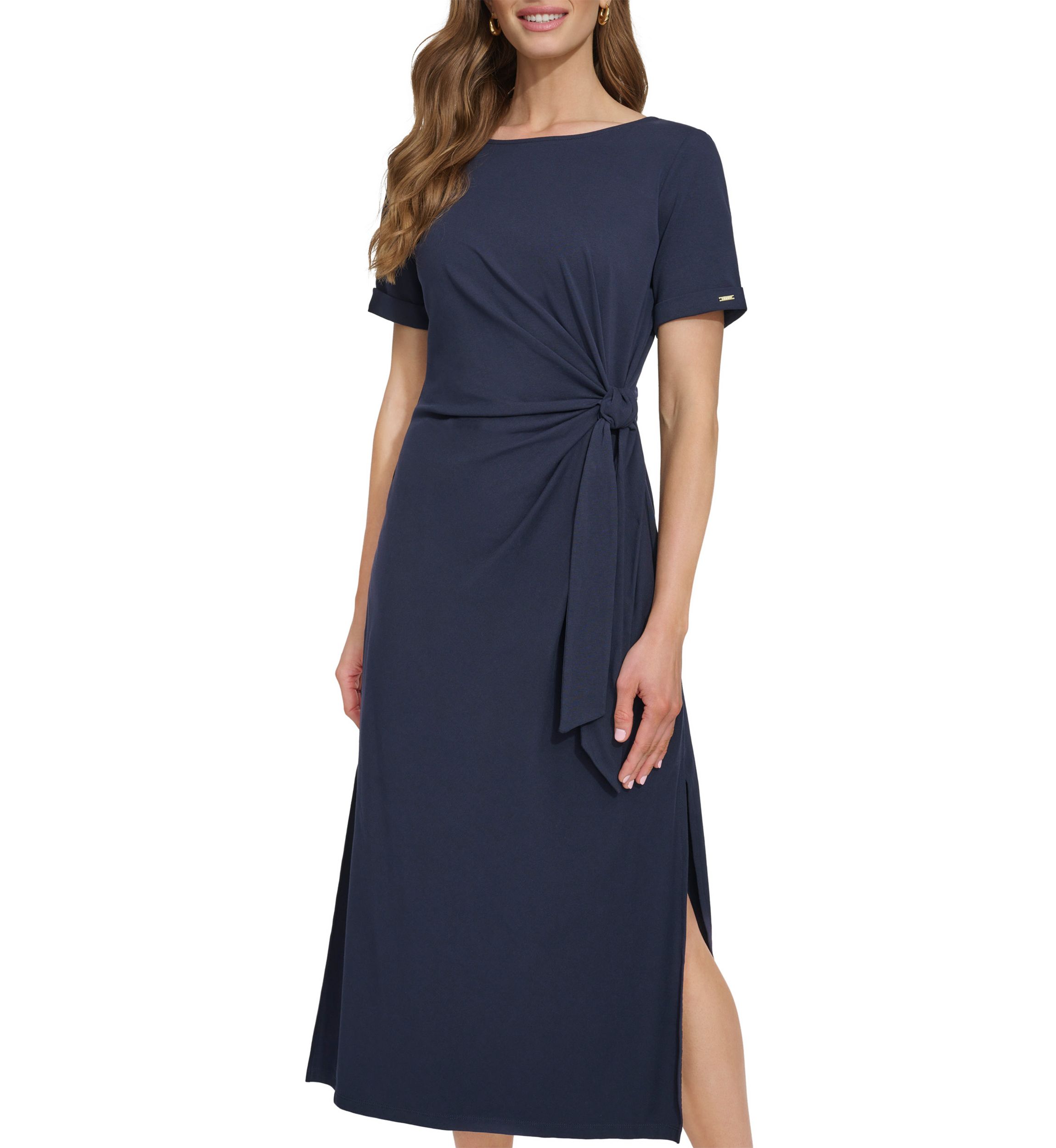 Womens Crepe Ruched A-Line Dress