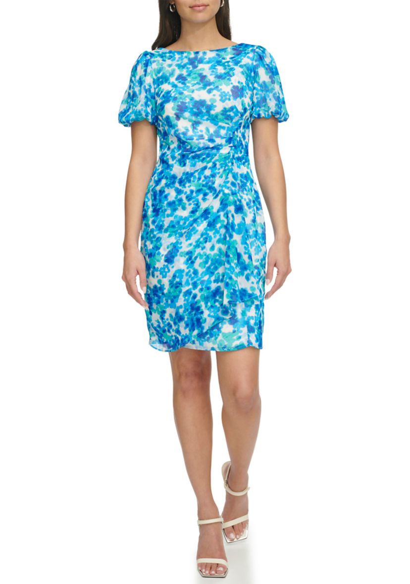 Womens Printed Chiffon Fit and Flare Dress