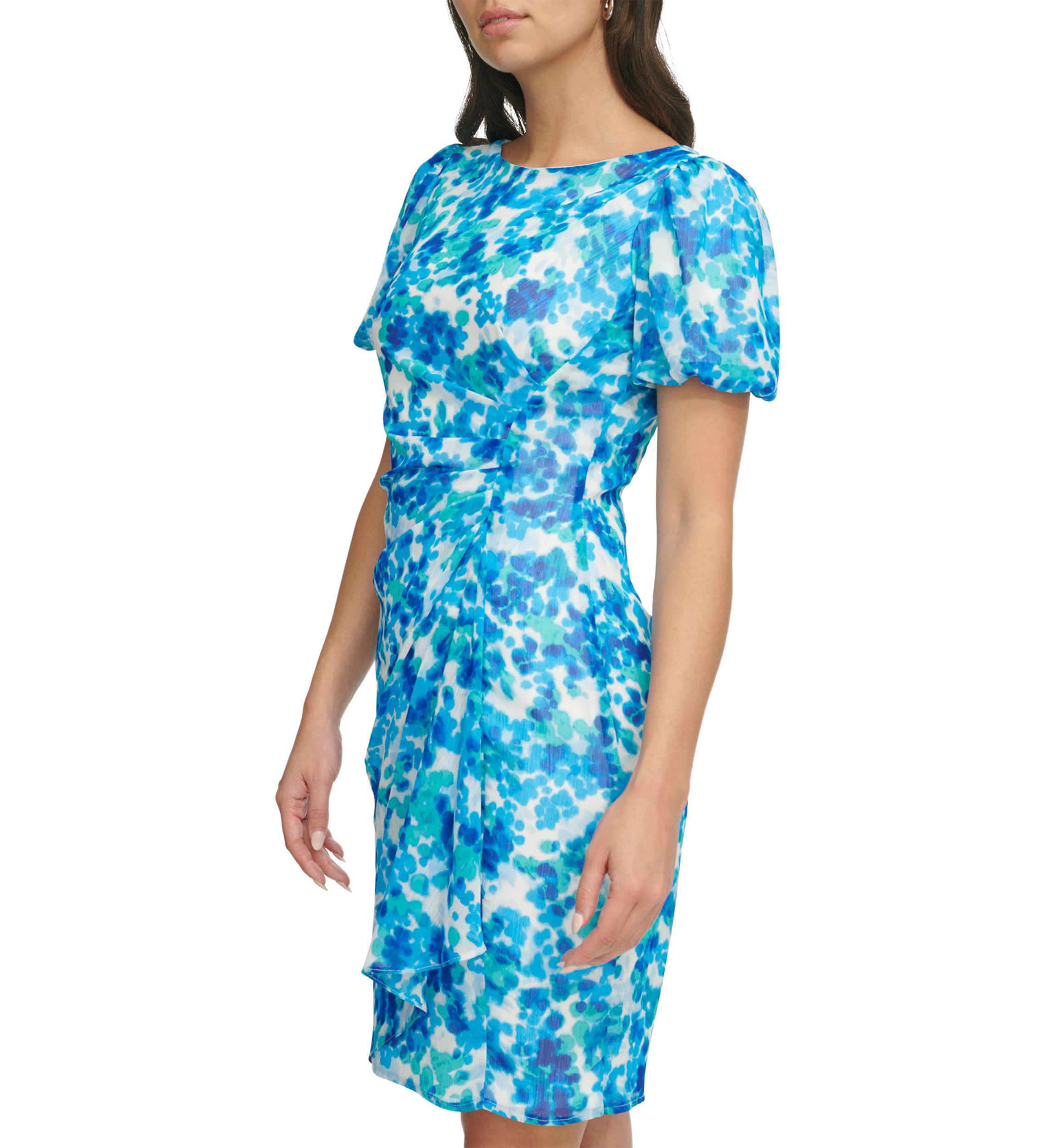 Womens Printed Chiffon Fit and Flare Dress