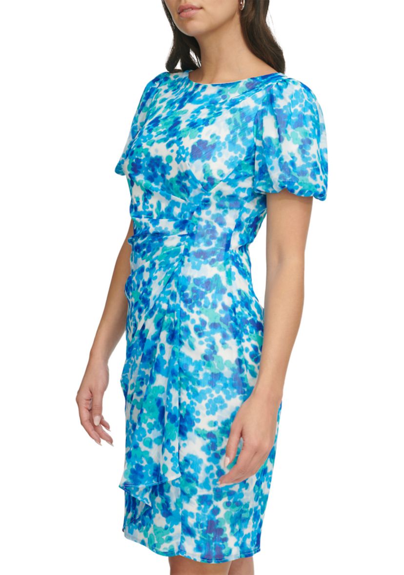 Womens Printed Chiffon Fit and Flare Dress