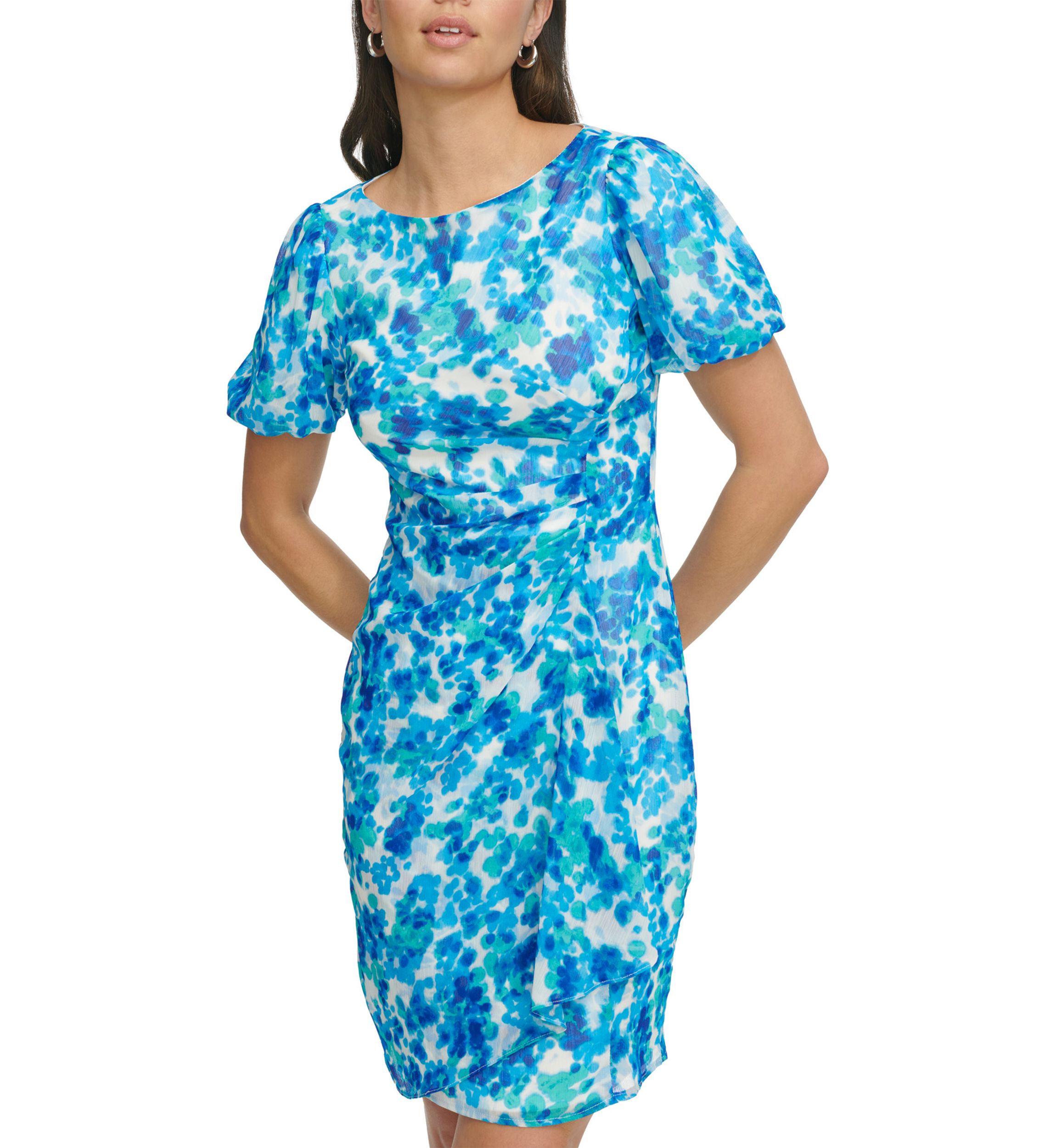 Womens Printed Chiffon Fit and Flare Dress
