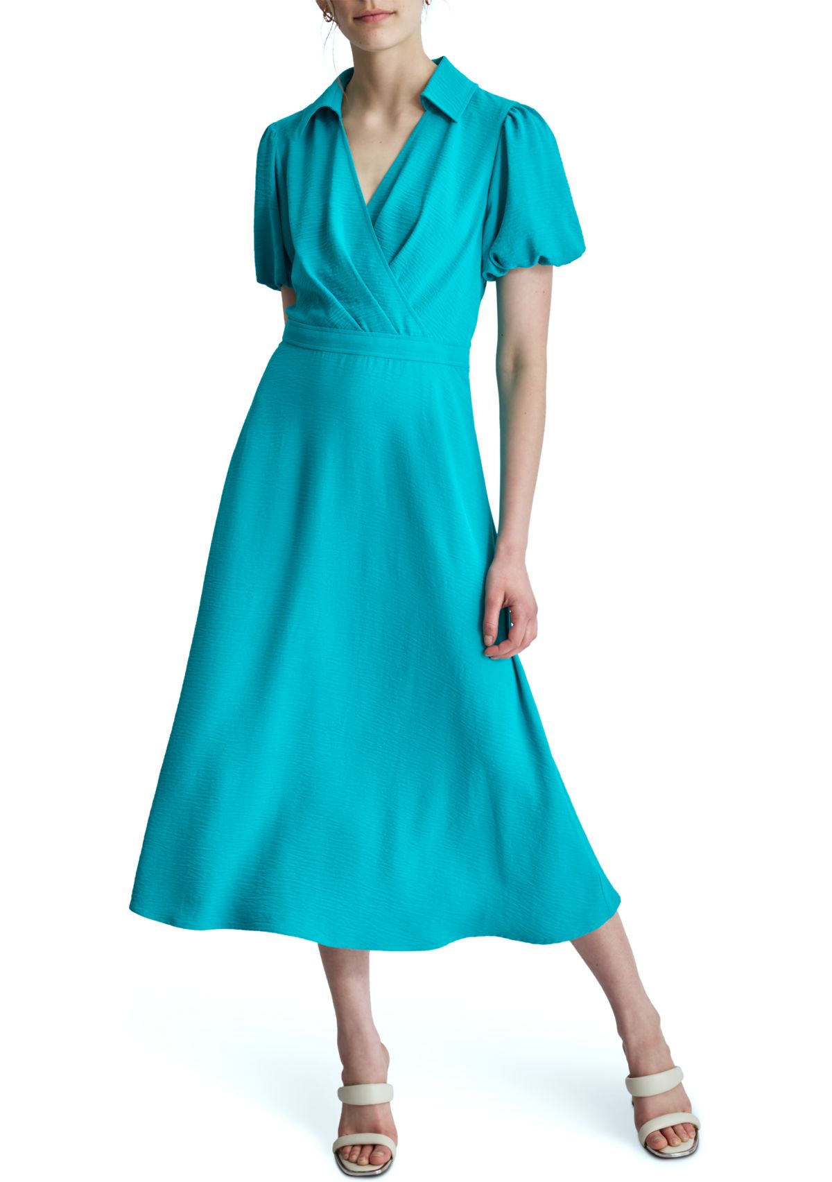 Womens Solid Crepe Fit and Flare Dress