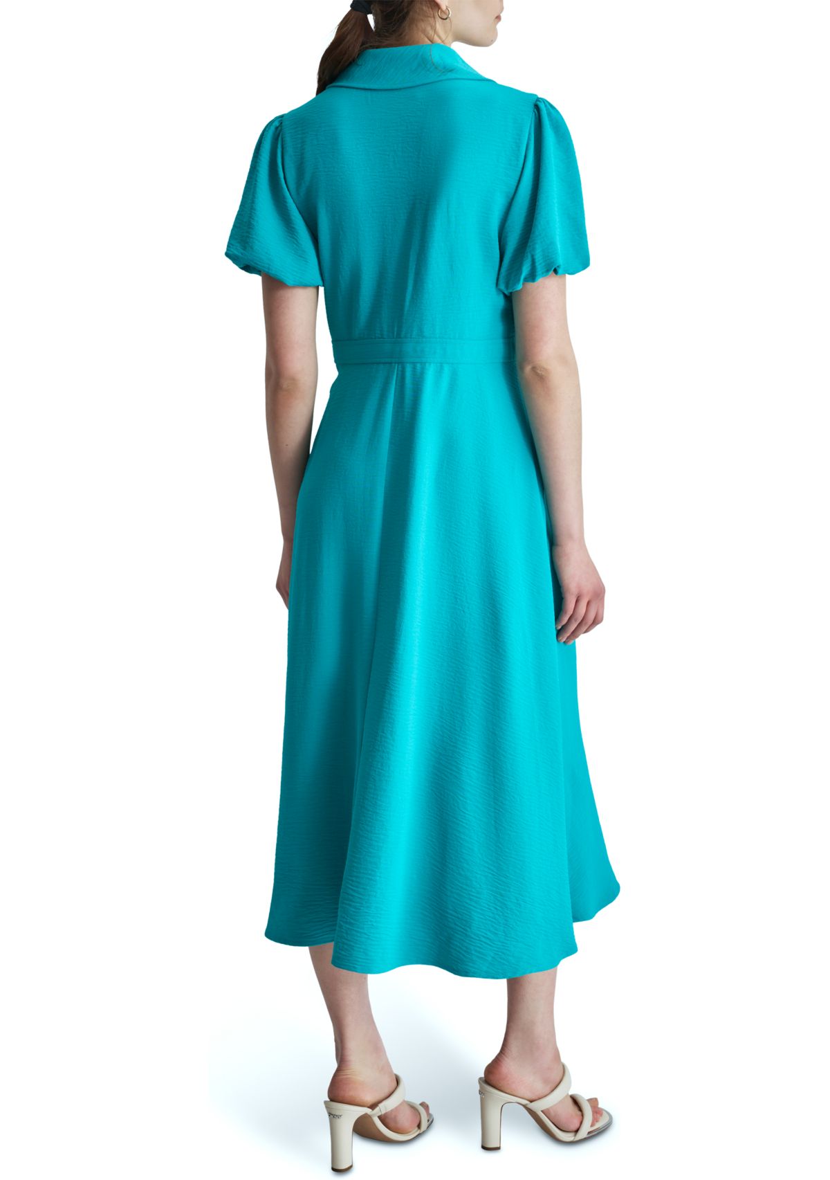 Womens Solid Crepe Fit and Flare Dress