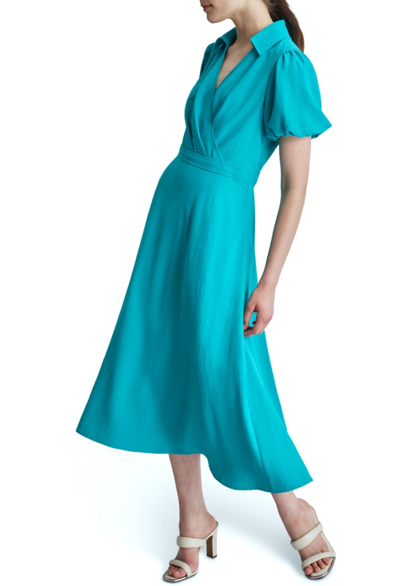 Womens Solid Crepe Fit and Flare Dress