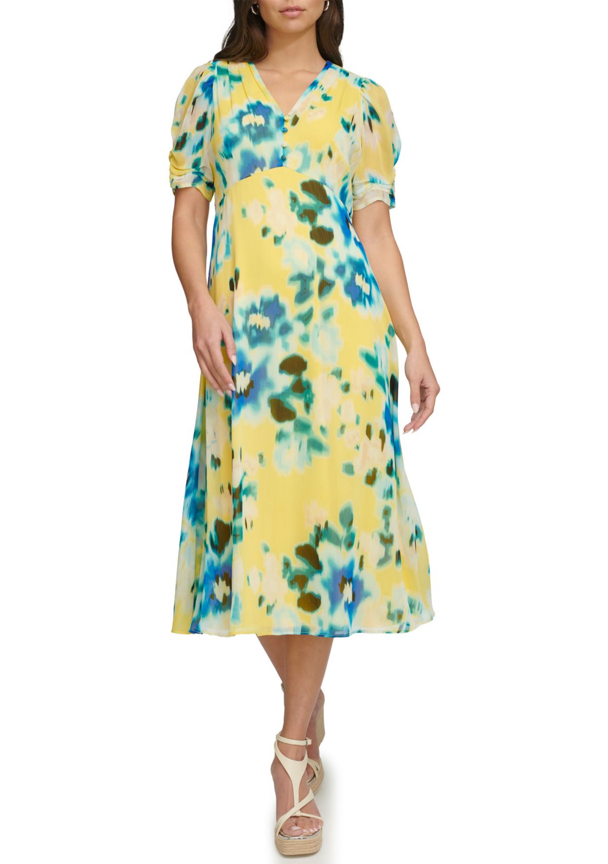 Womens Abstract Printed Chiffon A-Line Dress