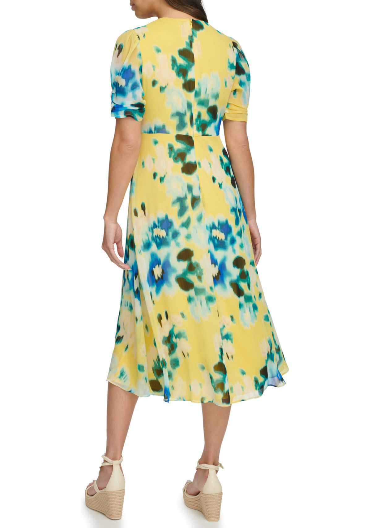 Womens Abstract Printed Chiffon A-Line Dress