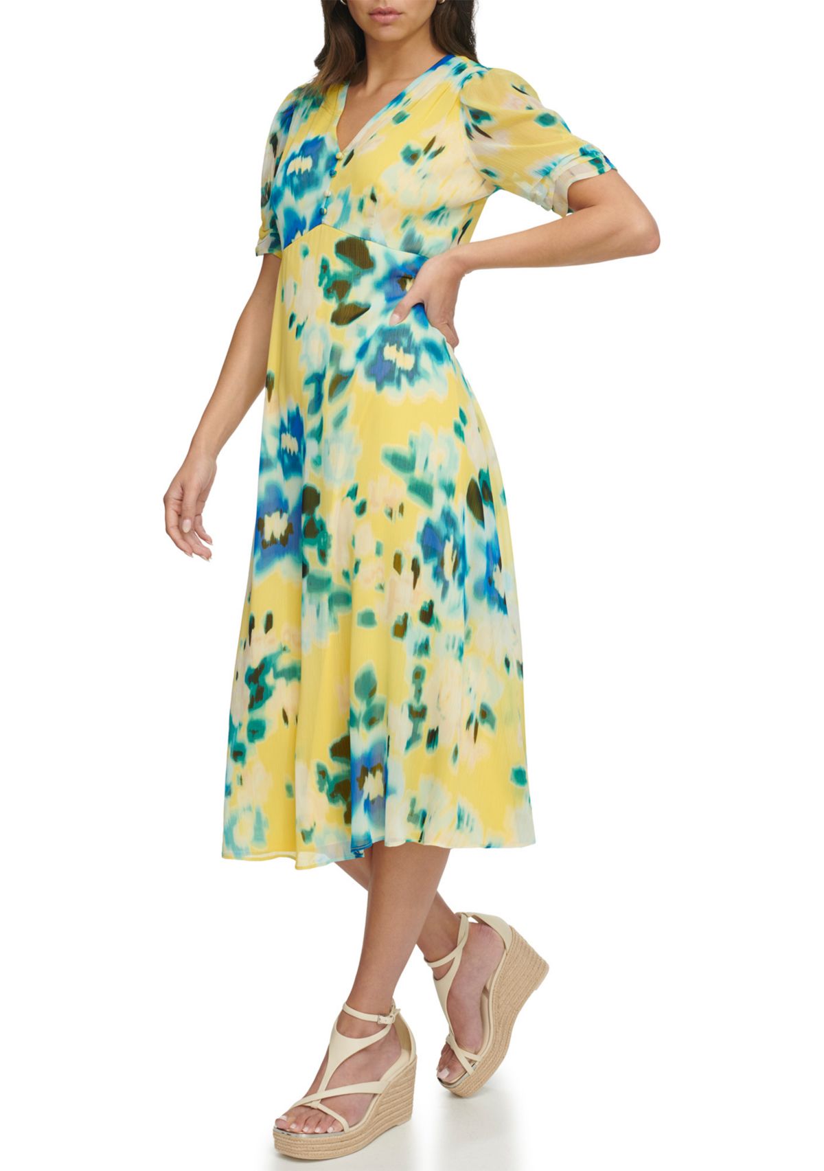 Womens Abstract Printed Chiffon A-Line Dress