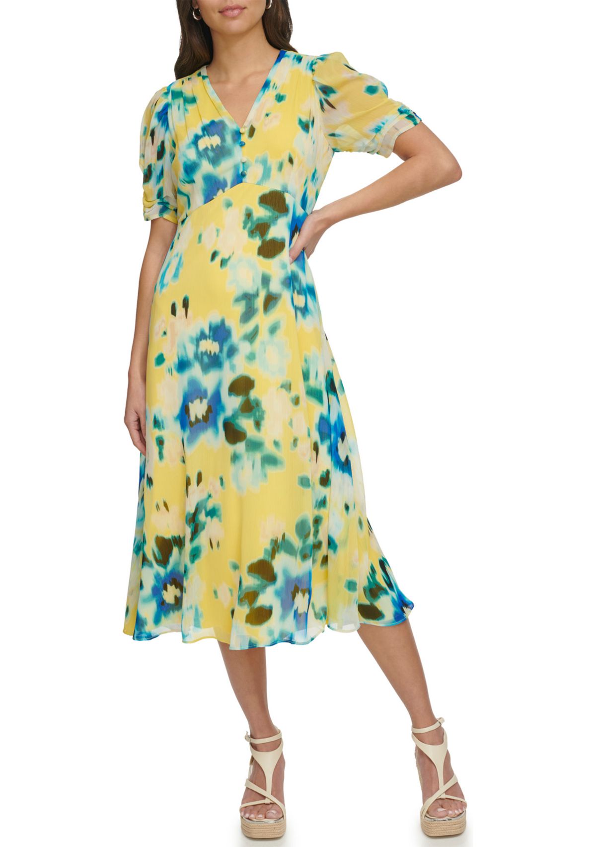 Womens Abstract Printed Chiffon A-Line Dress