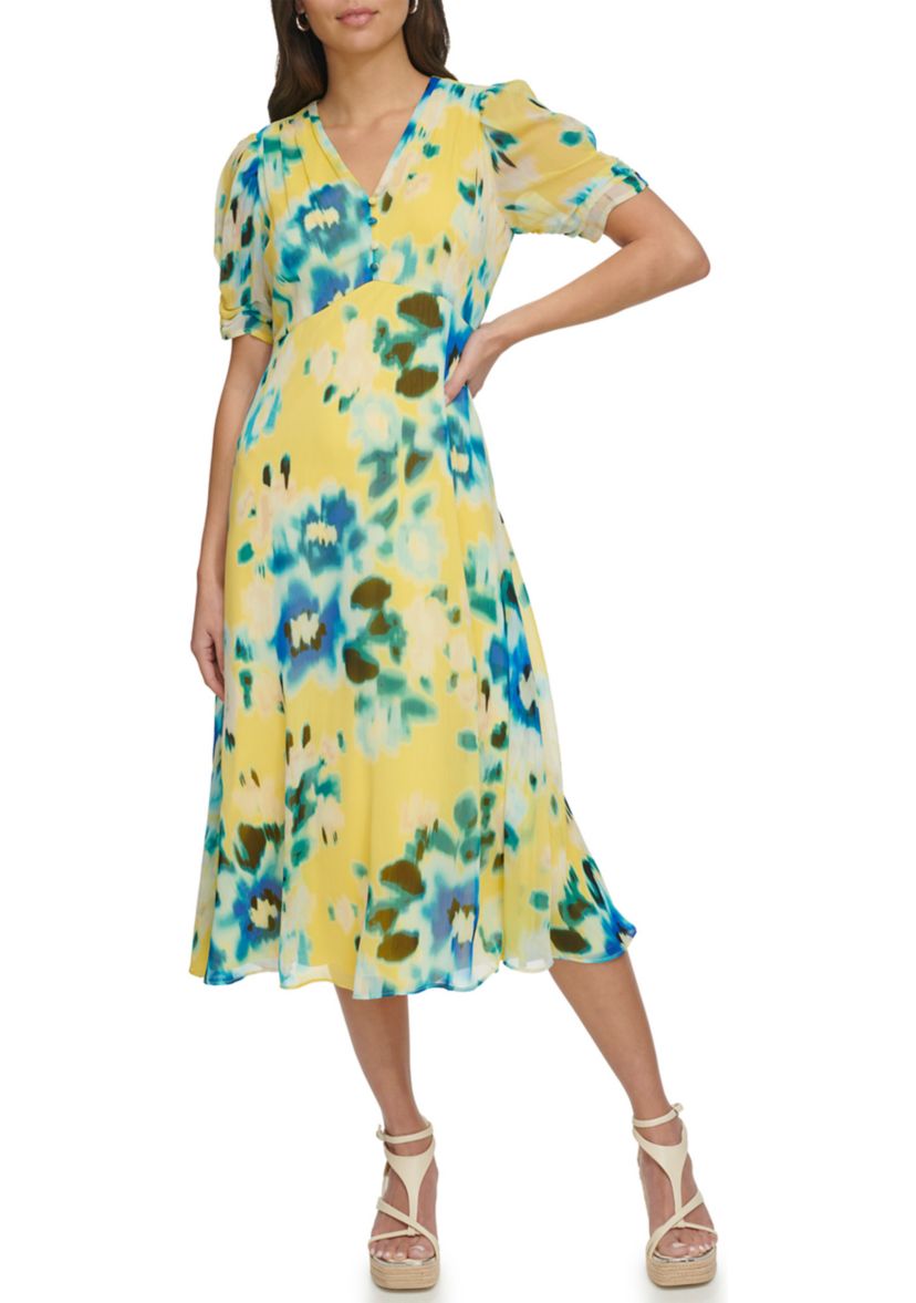 Womens Abstract Printed Chiffon A-Line Dress