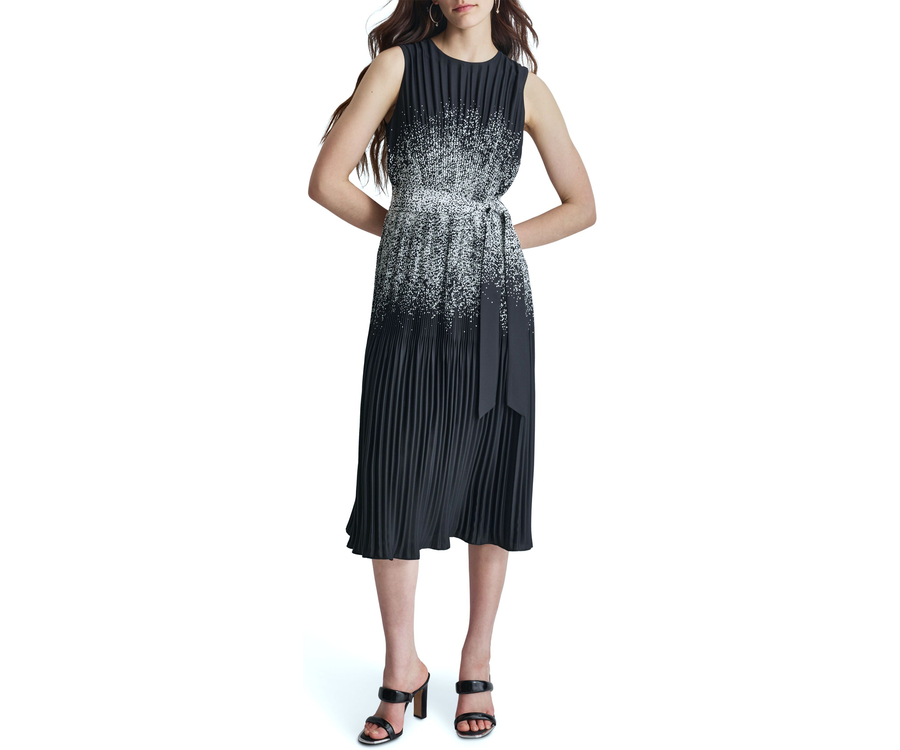 Womens Sleeveless Halter Abstract Printed Fit and Flare Dress