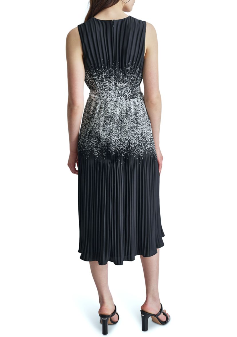 Womens Sleeveless Halter Abstract Printed Fit and Flare Dress