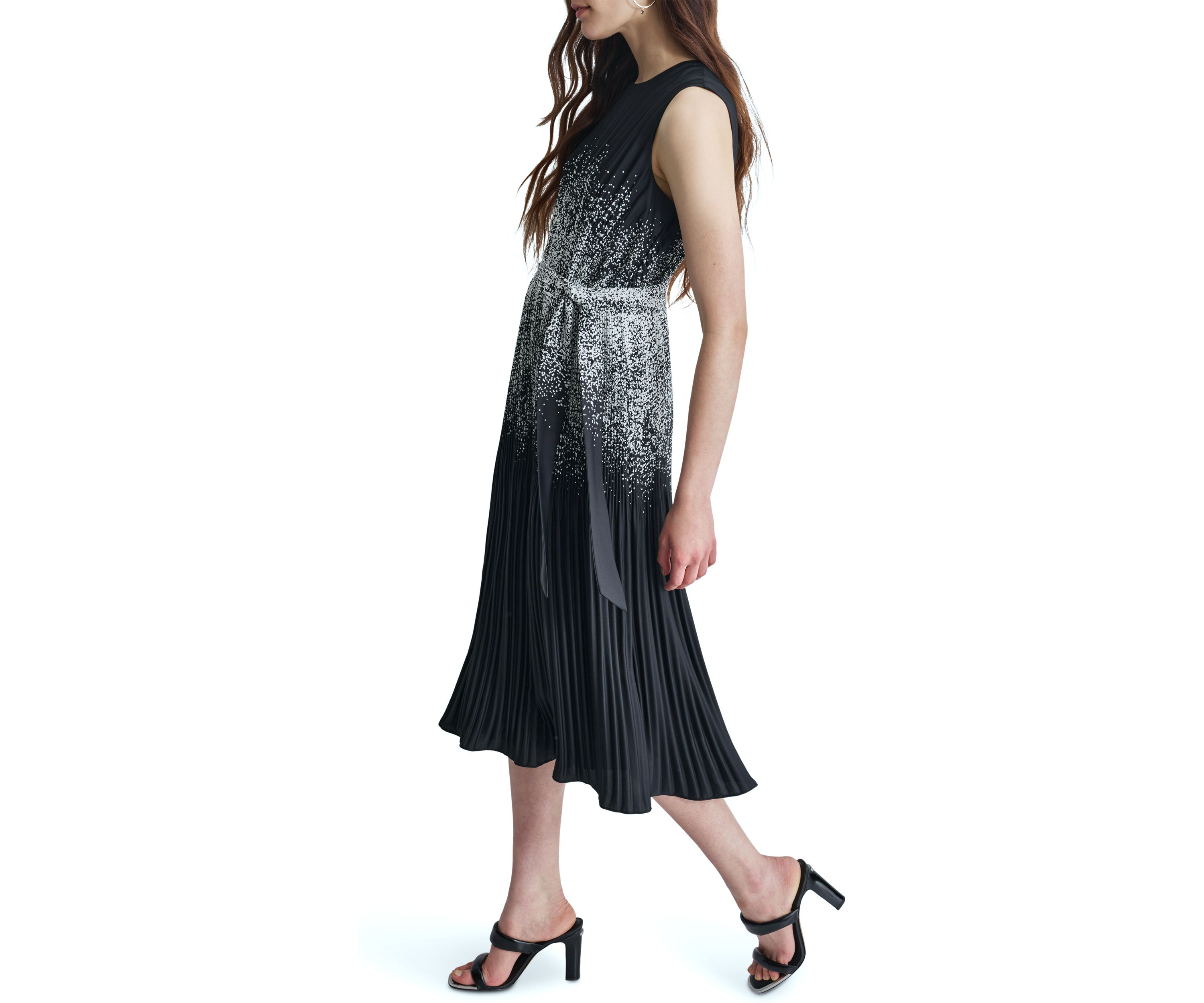 Womens Sleeveless Halter Abstract Printed Fit and Flare Dress