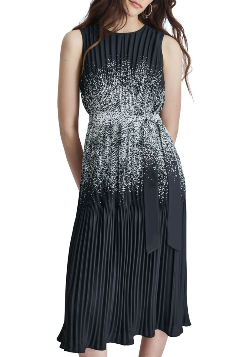 Womens Sleeveless Halter Abstract Printed Fit and Flare Dress