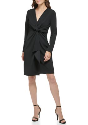 DKNY Women's Short Sleeve Crew Neck A-Line Dress, Black, 4