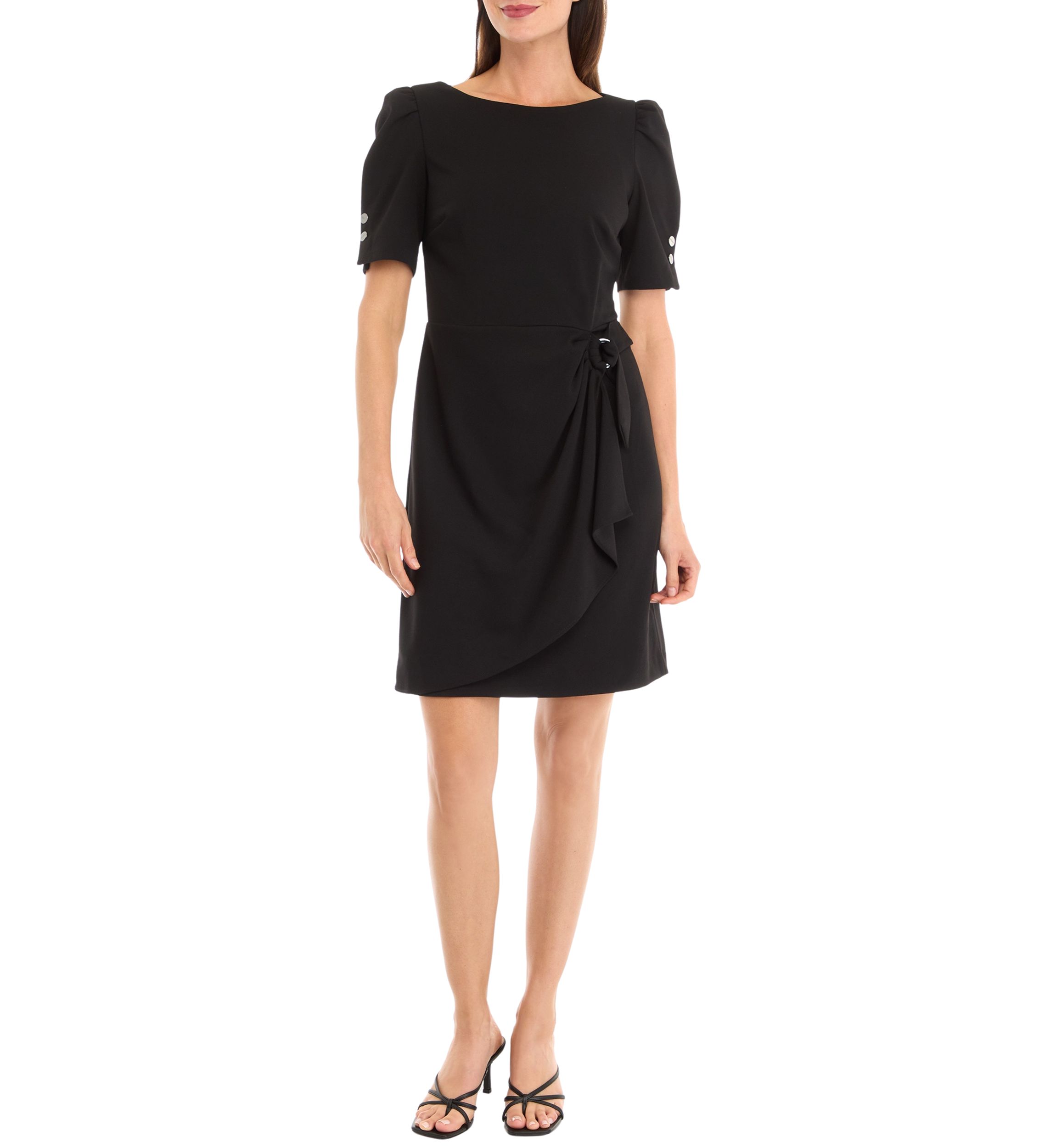 Womens Puff Sleeve Side Scrunch Sheath Dress