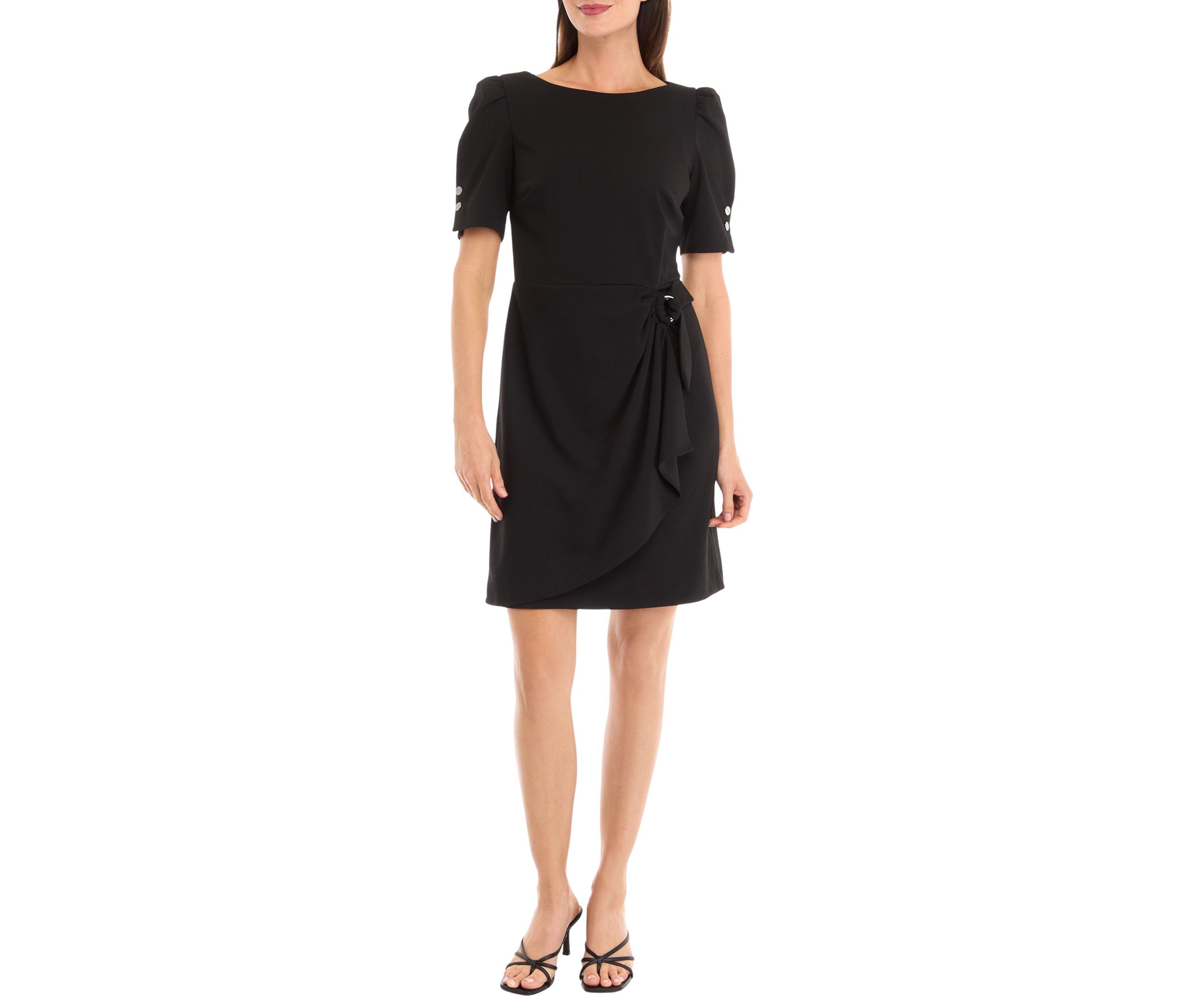 Womens Puff Sleeve Side Scrunch Sheath Dress
