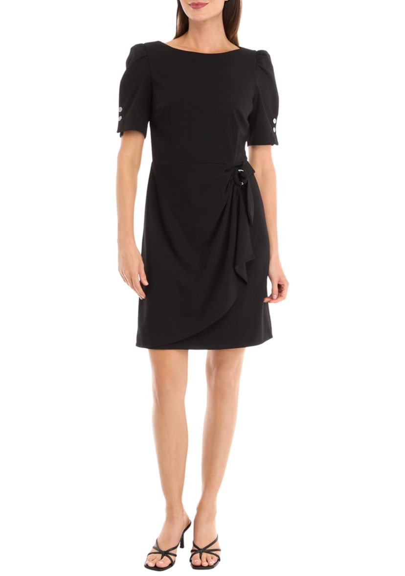 Womens Puff Sleeve Side Scrunch Sheath Dress