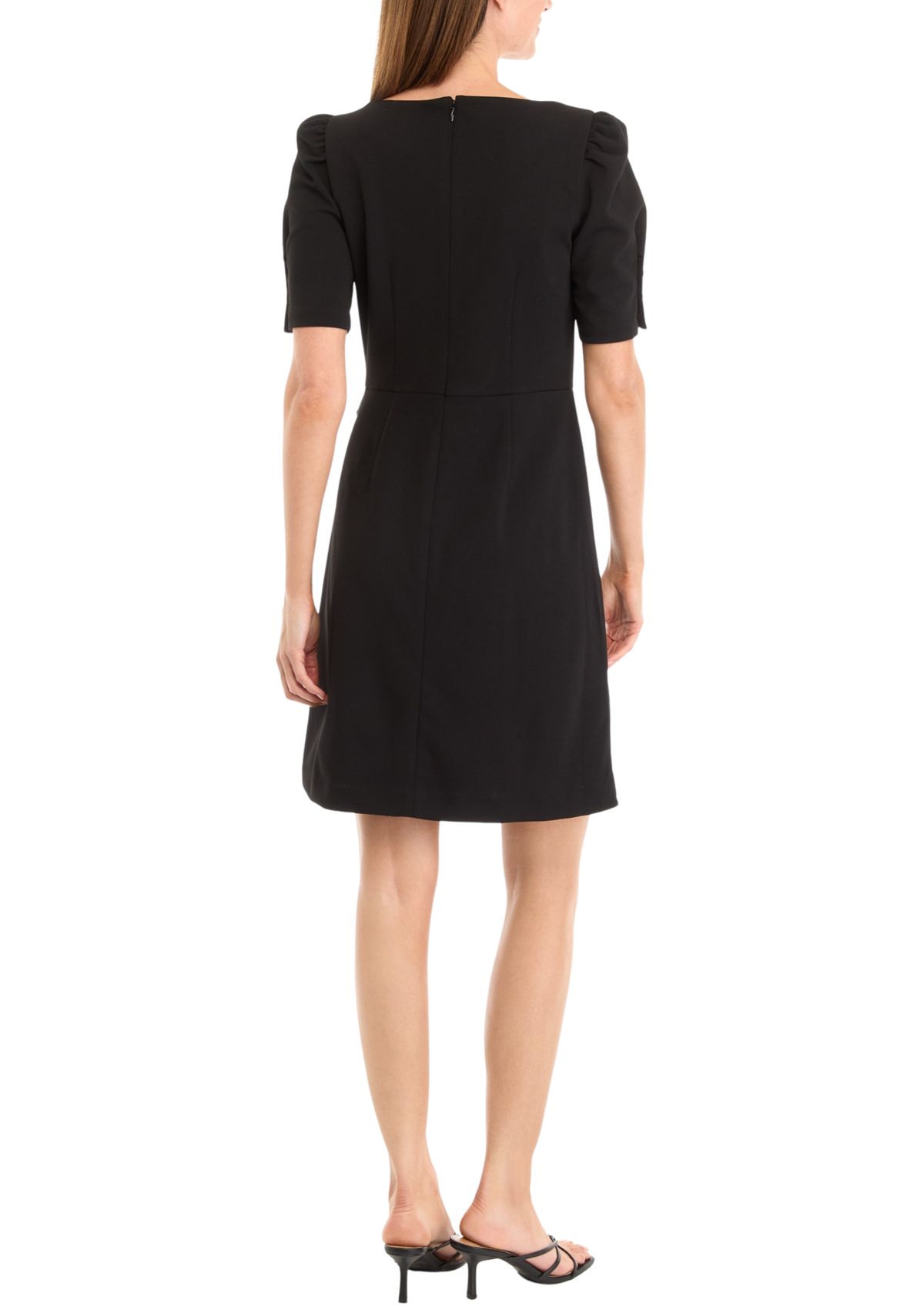 Womens Puff Sleeve Side Scrunch Sheath Dress