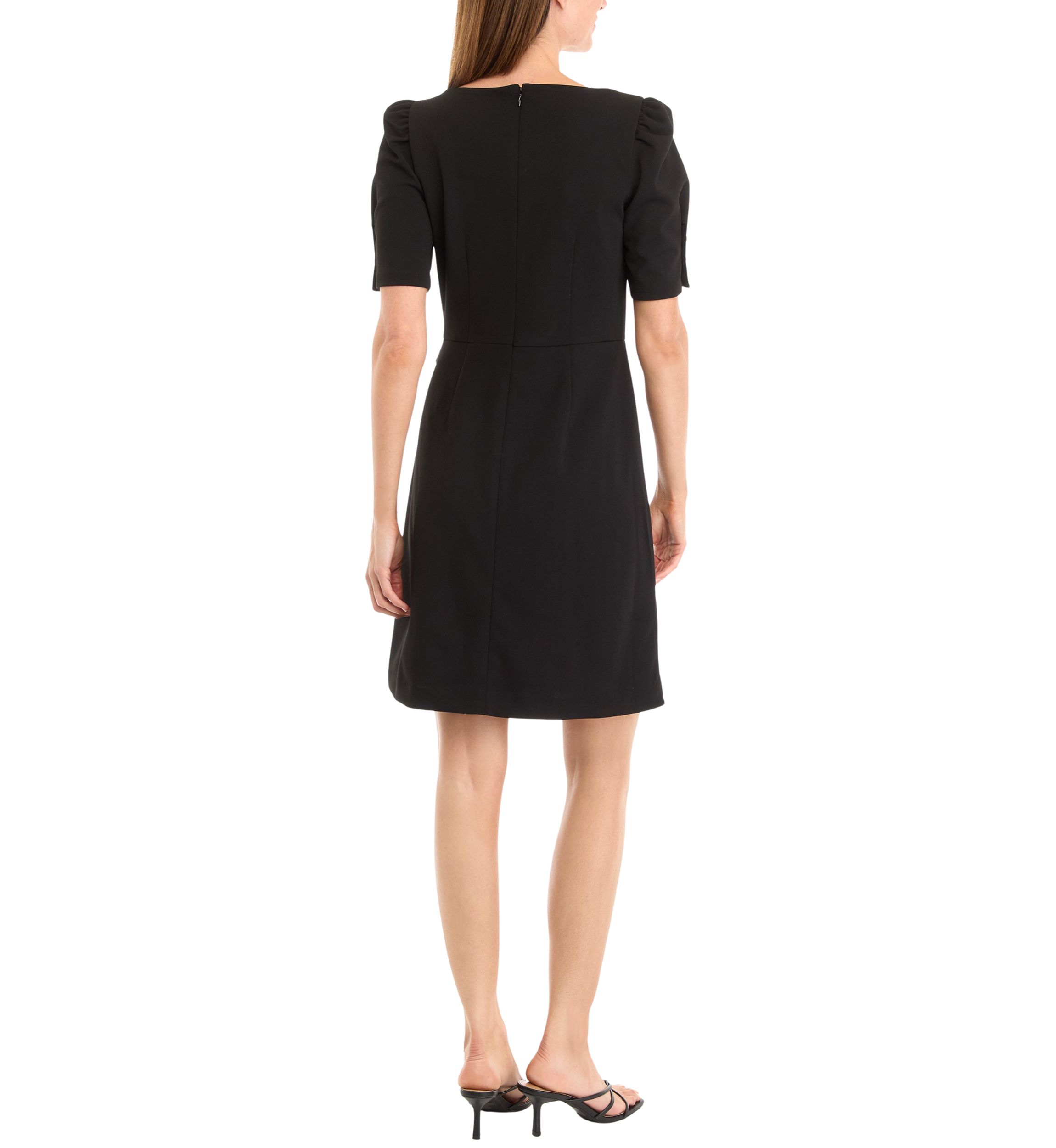 Womens Puff Sleeve Side Scrunch Sheath Dress