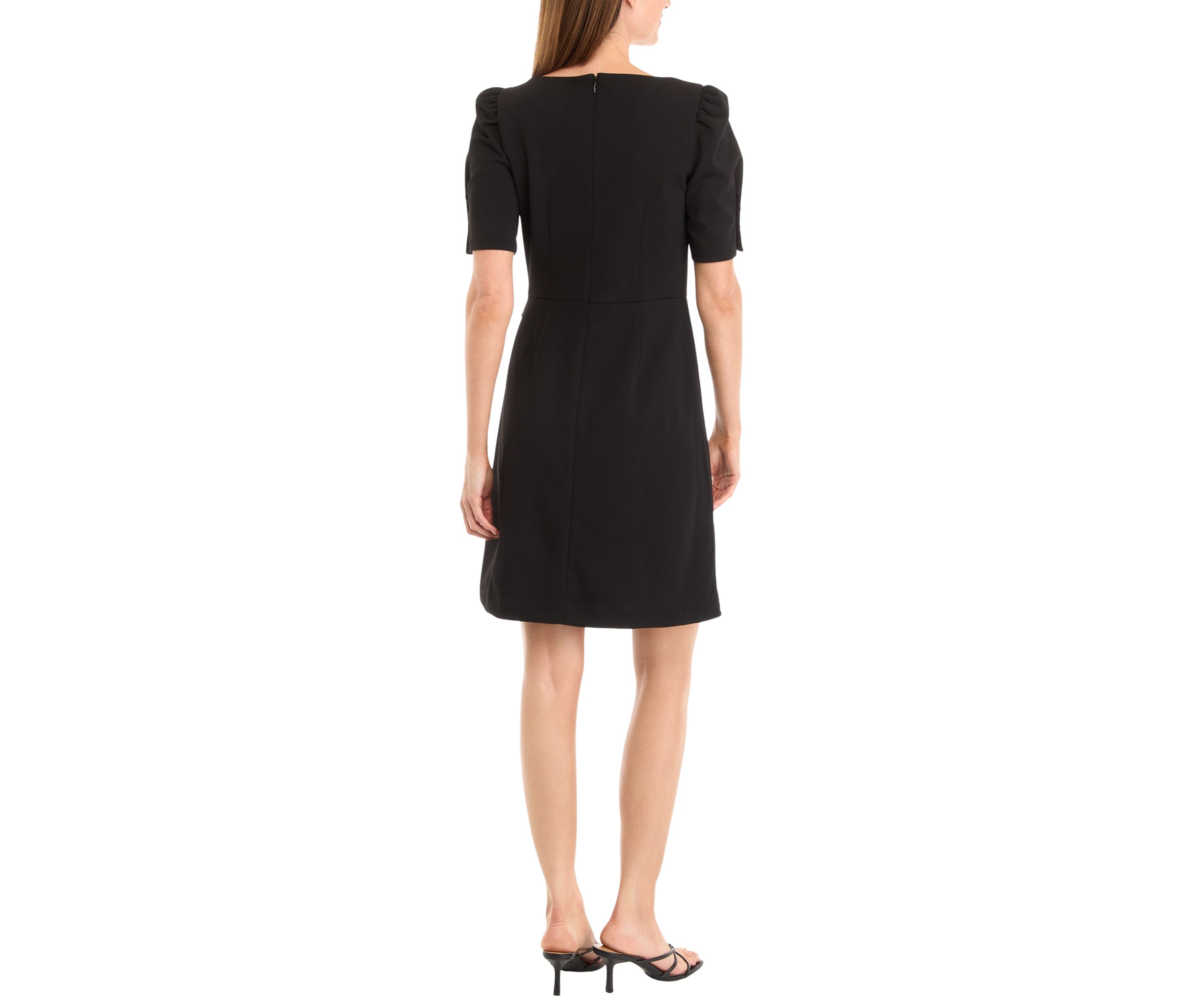 Womens Puff Sleeve Side Scrunch Sheath Dress