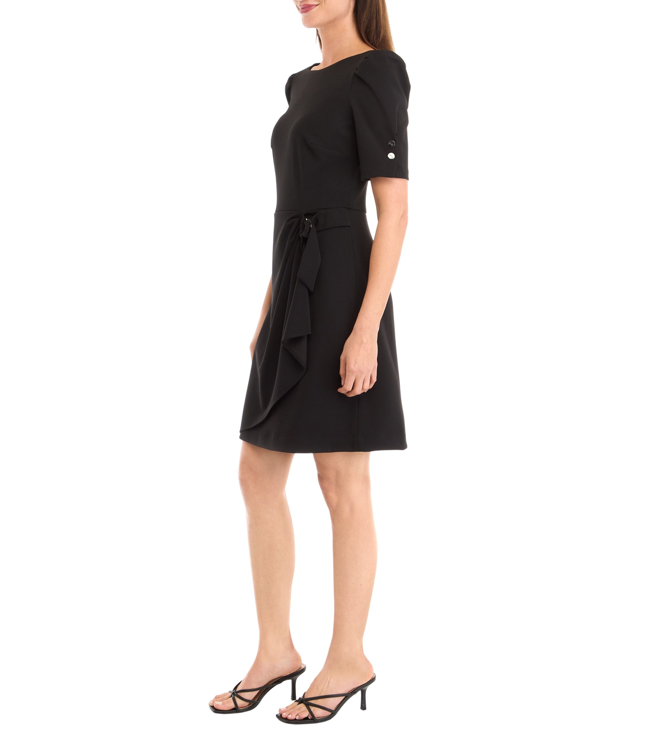 Womens Puff Sleeve Side Scrunch Sheath Dress