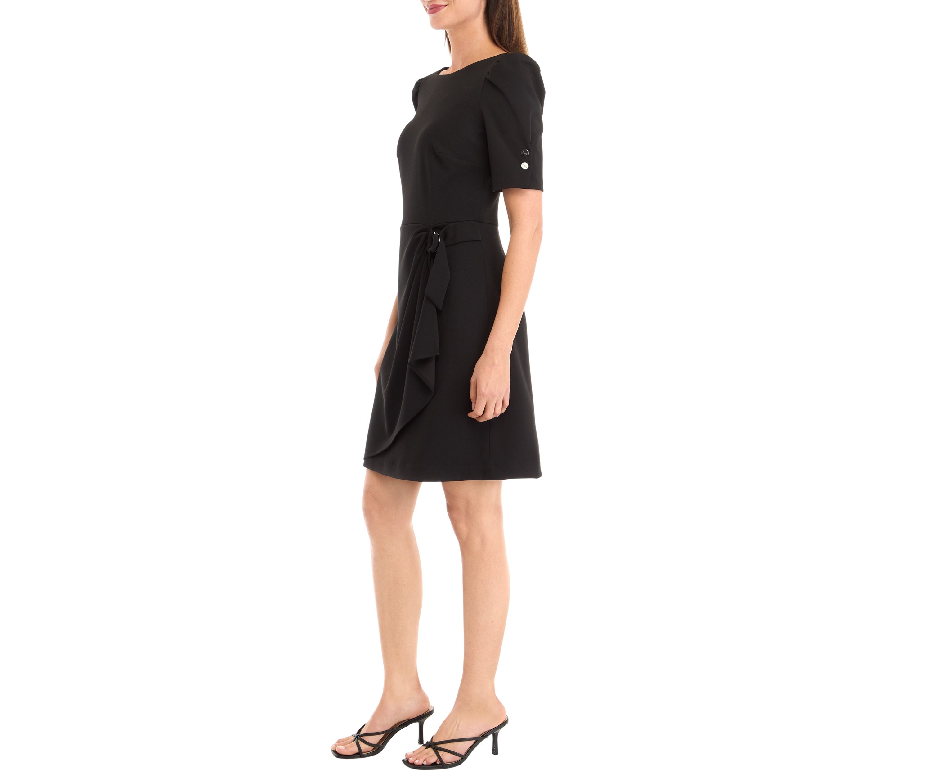 Womens Puff Sleeve Side Scrunch Sheath Dress