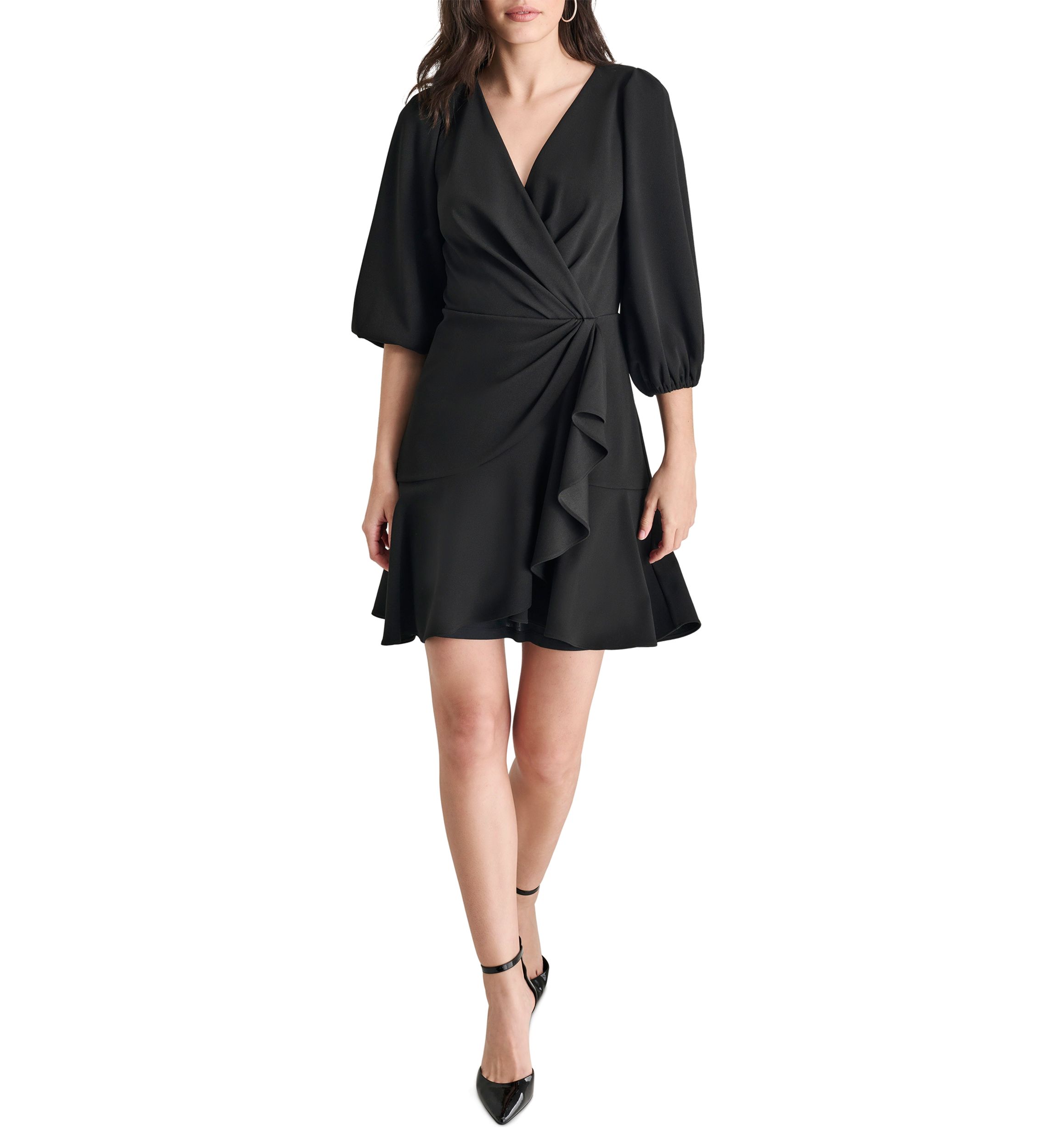 Womens Solid Wrap Sheath Dress