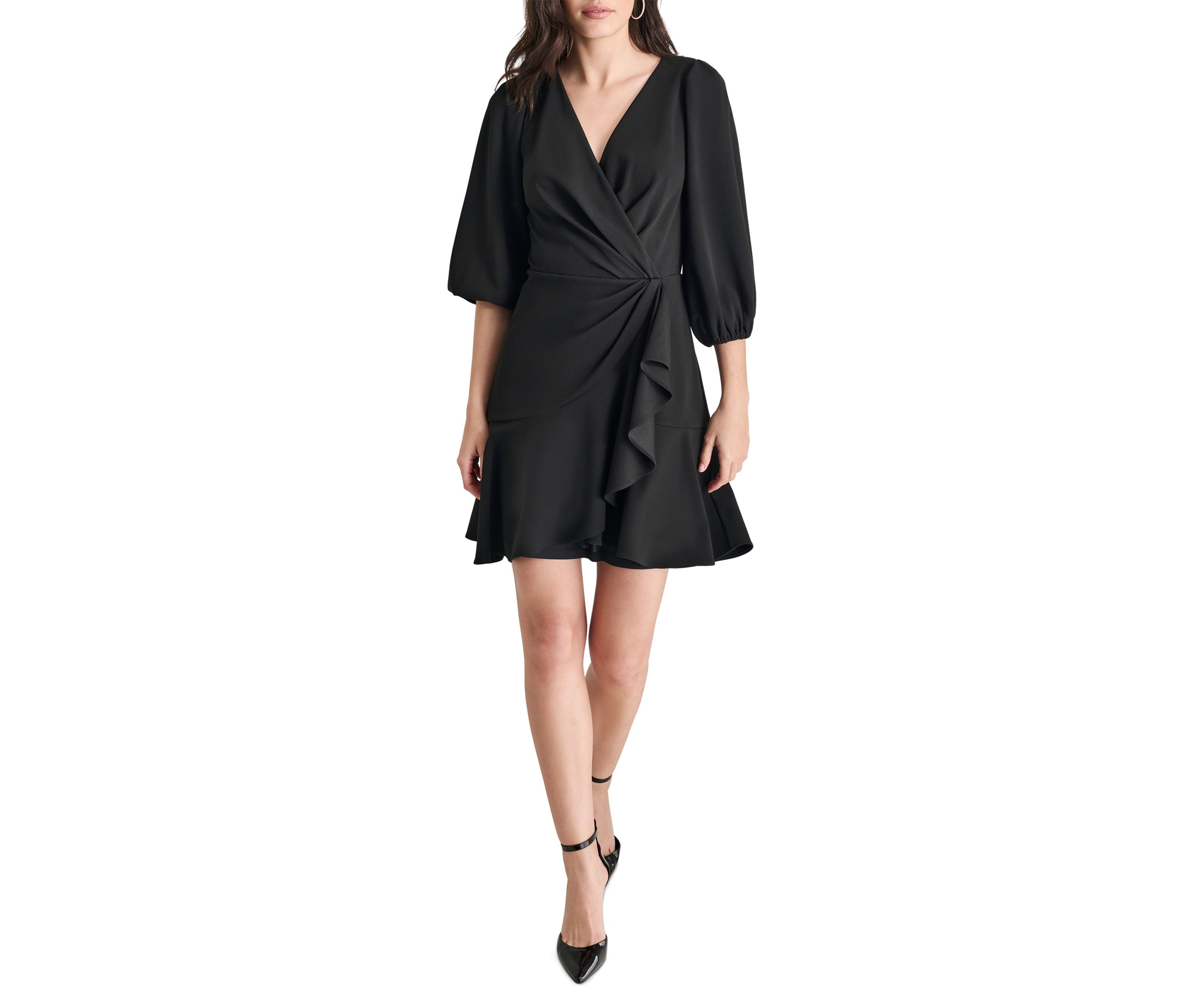 Womens Solid Wrap Sheath Dress