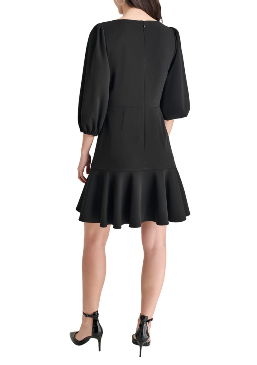 Womens Solid Wrap Sheath Dress