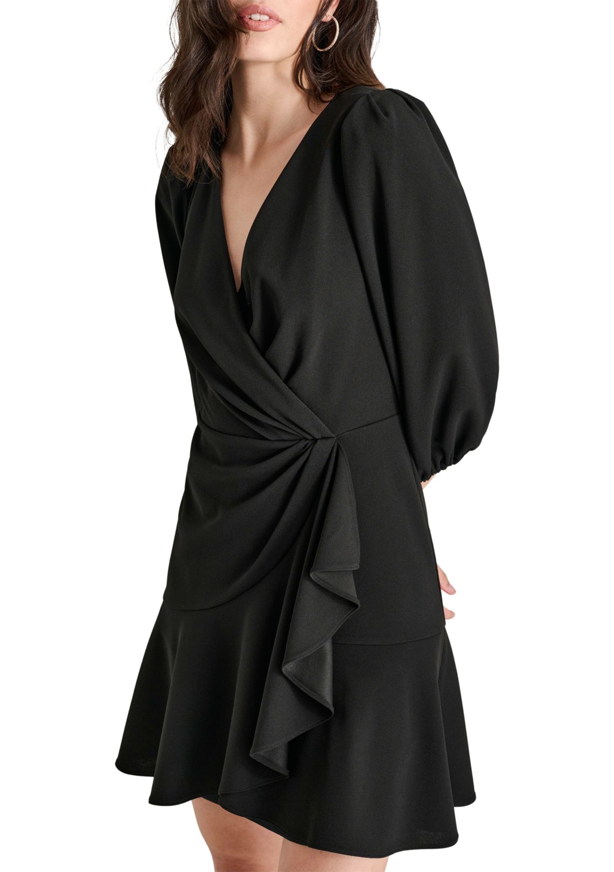 Womens Solid Wrap Sheath Dress