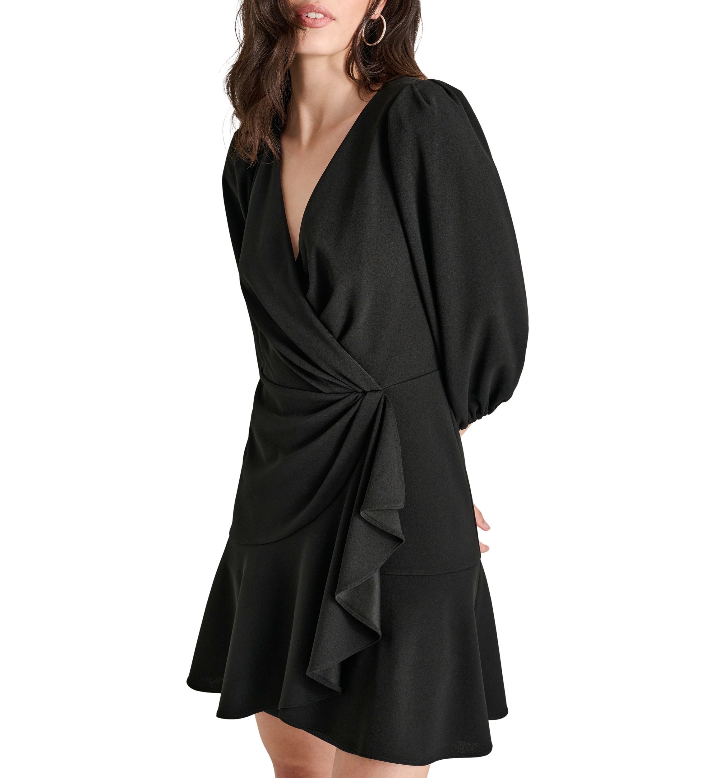 Womens Solid Wrap Sheath Dress