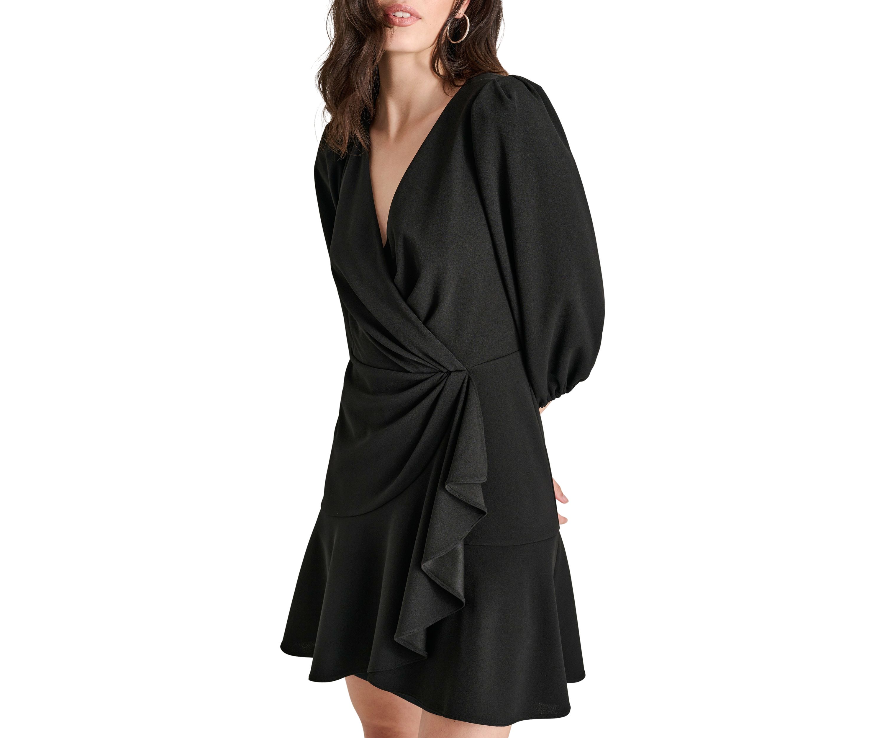 Womens Solid Wrap Sheath Dress