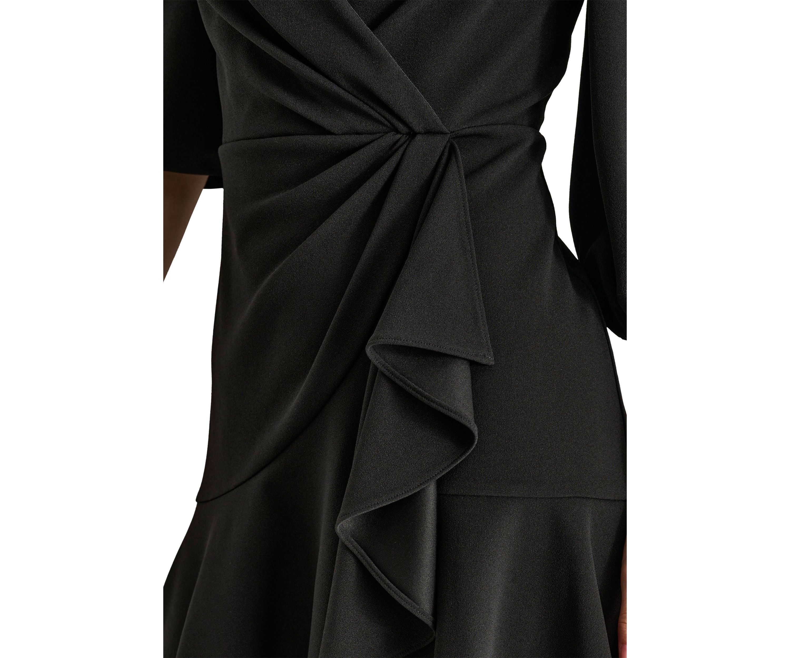 Womens Solid Wrap Sheath Dress