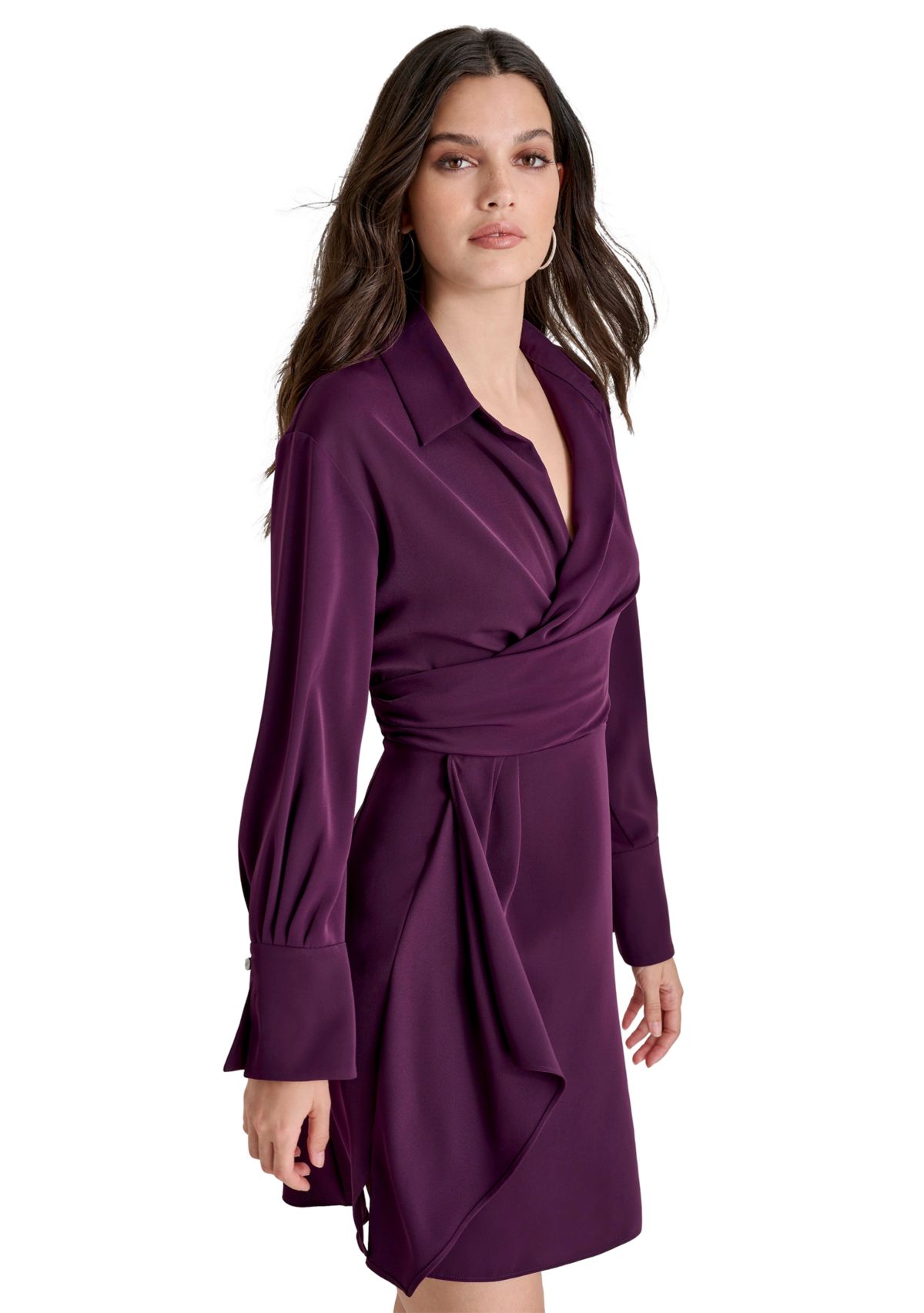 Womens Collared Cuff Wrap Sheath Dress