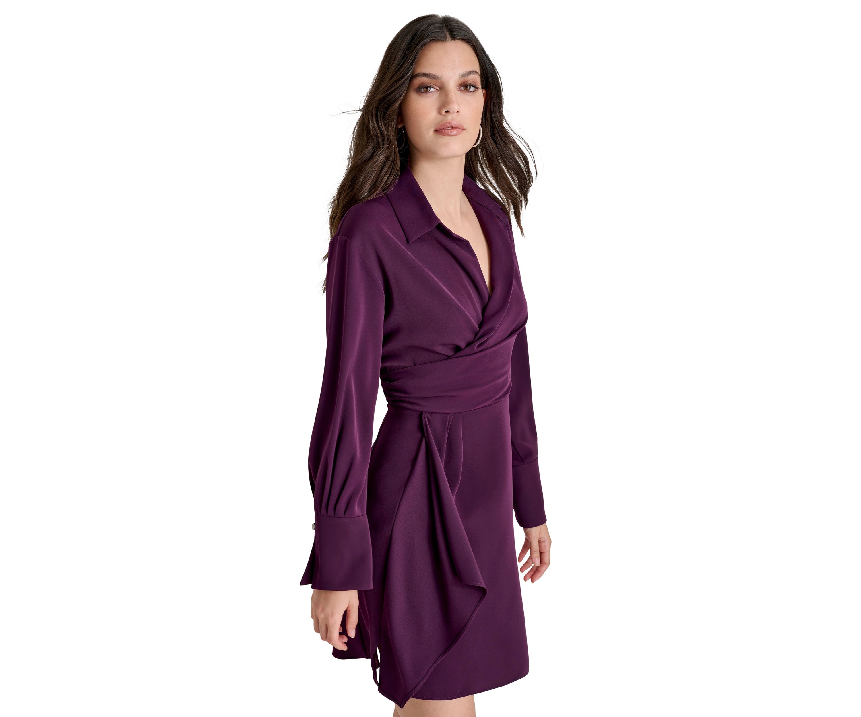 Womens Collared Cuff Wrap Sheath Dress