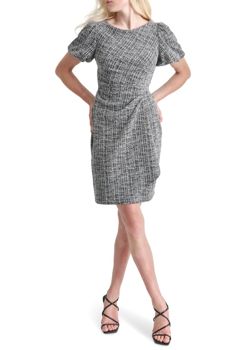 Womens Printed Side Ruched Sheath Dress