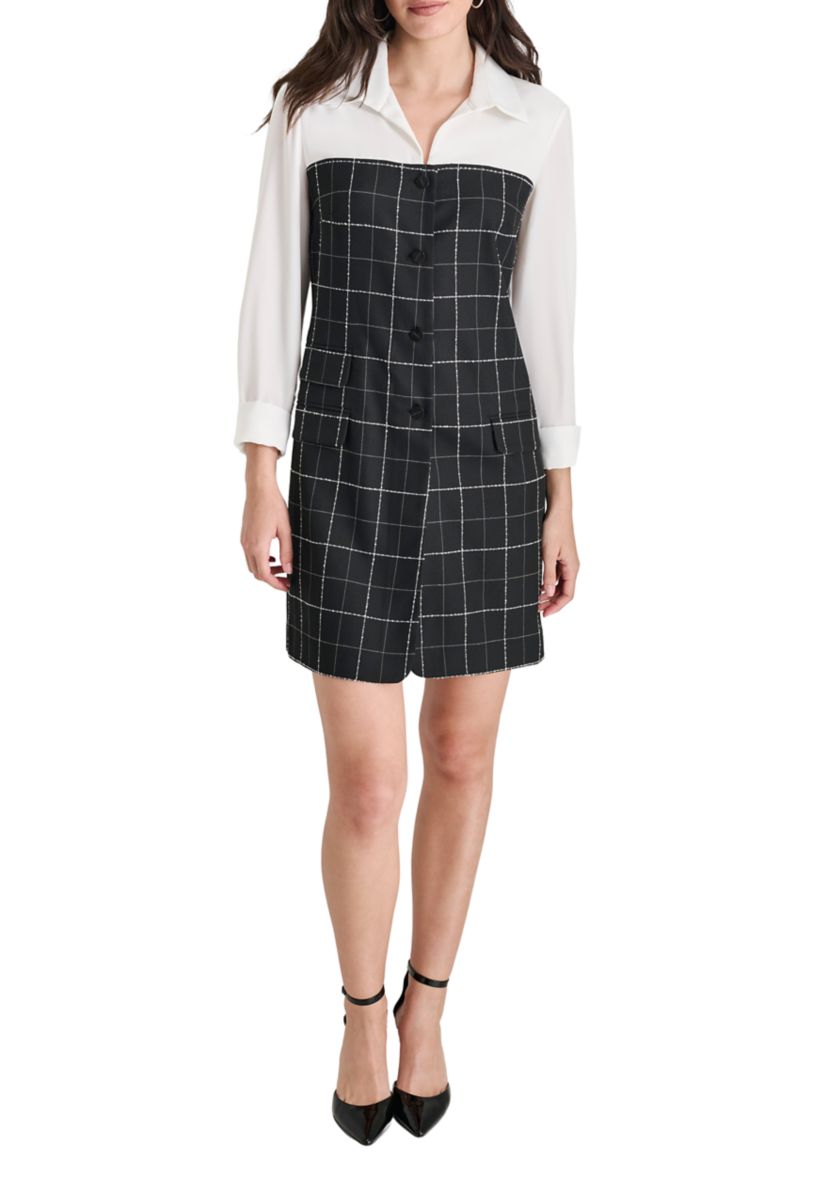 Womens Two Tone Collar Sheath Dress