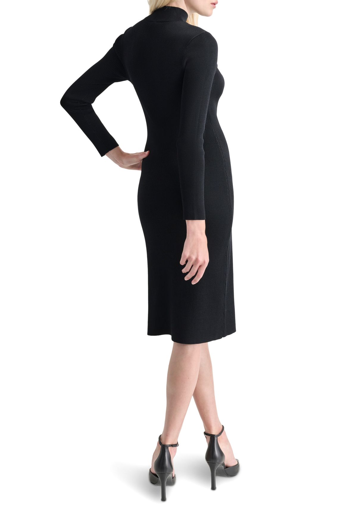 Womens Solid Mock Neck A-Line Button Dress